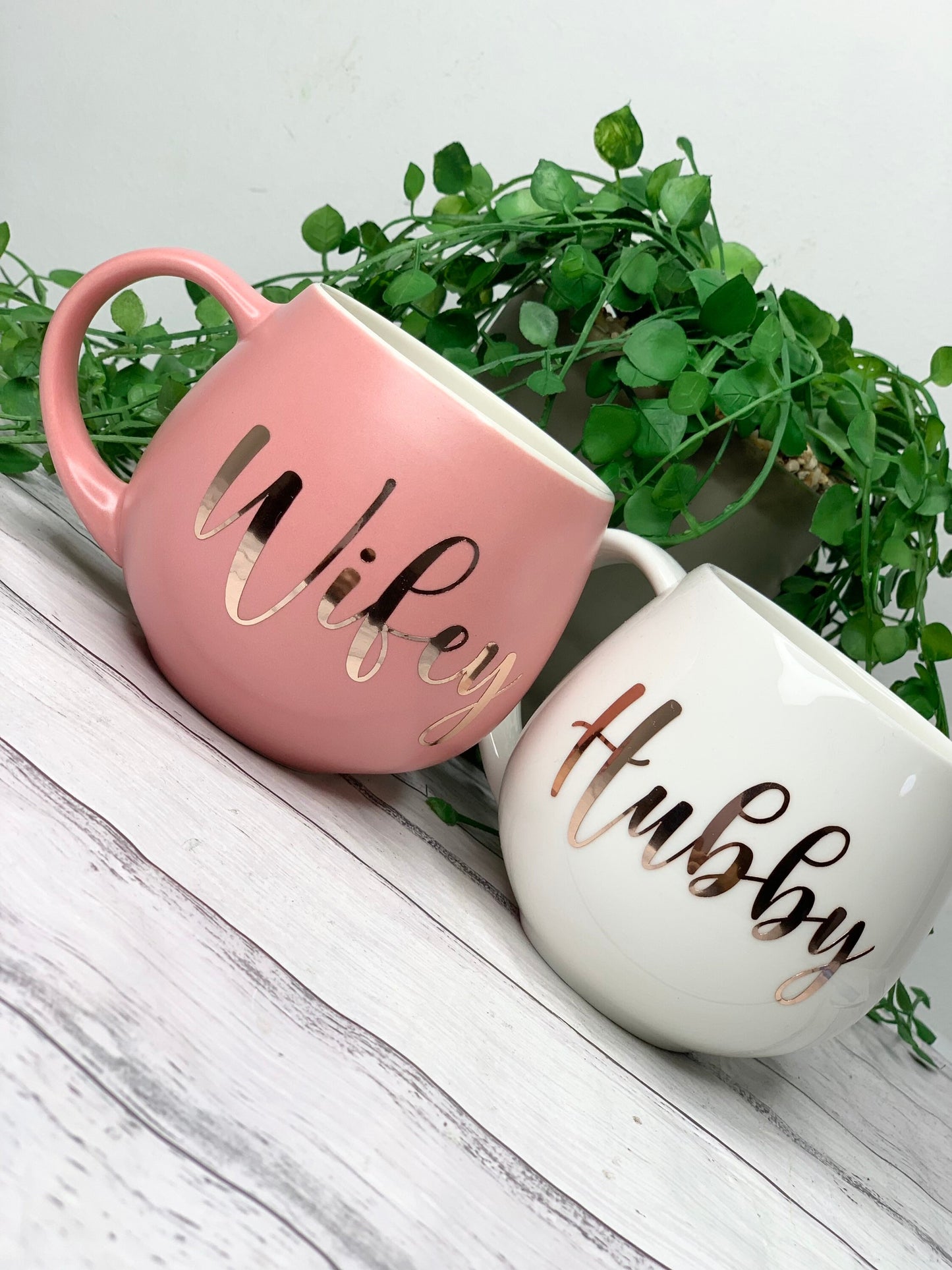 Hubby and wifey Coral and white  hug mug set  450ml couple set