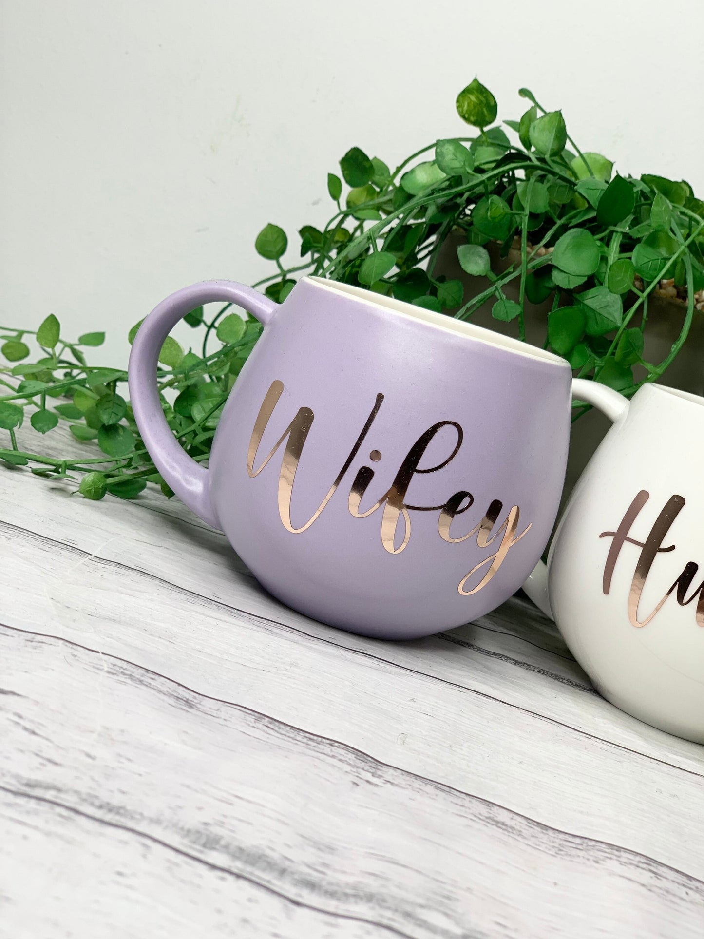 Hubby and wifey Purple and White hug mug set  450ml couple set