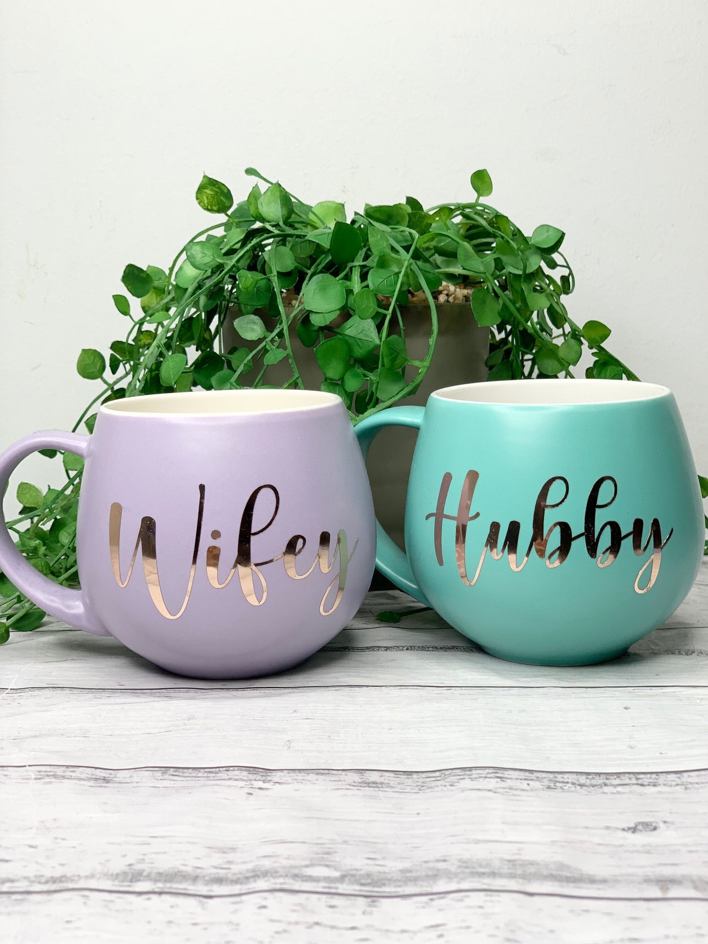 Hubby and wifey Purple and Aqua hug mug set 450ml couple set
