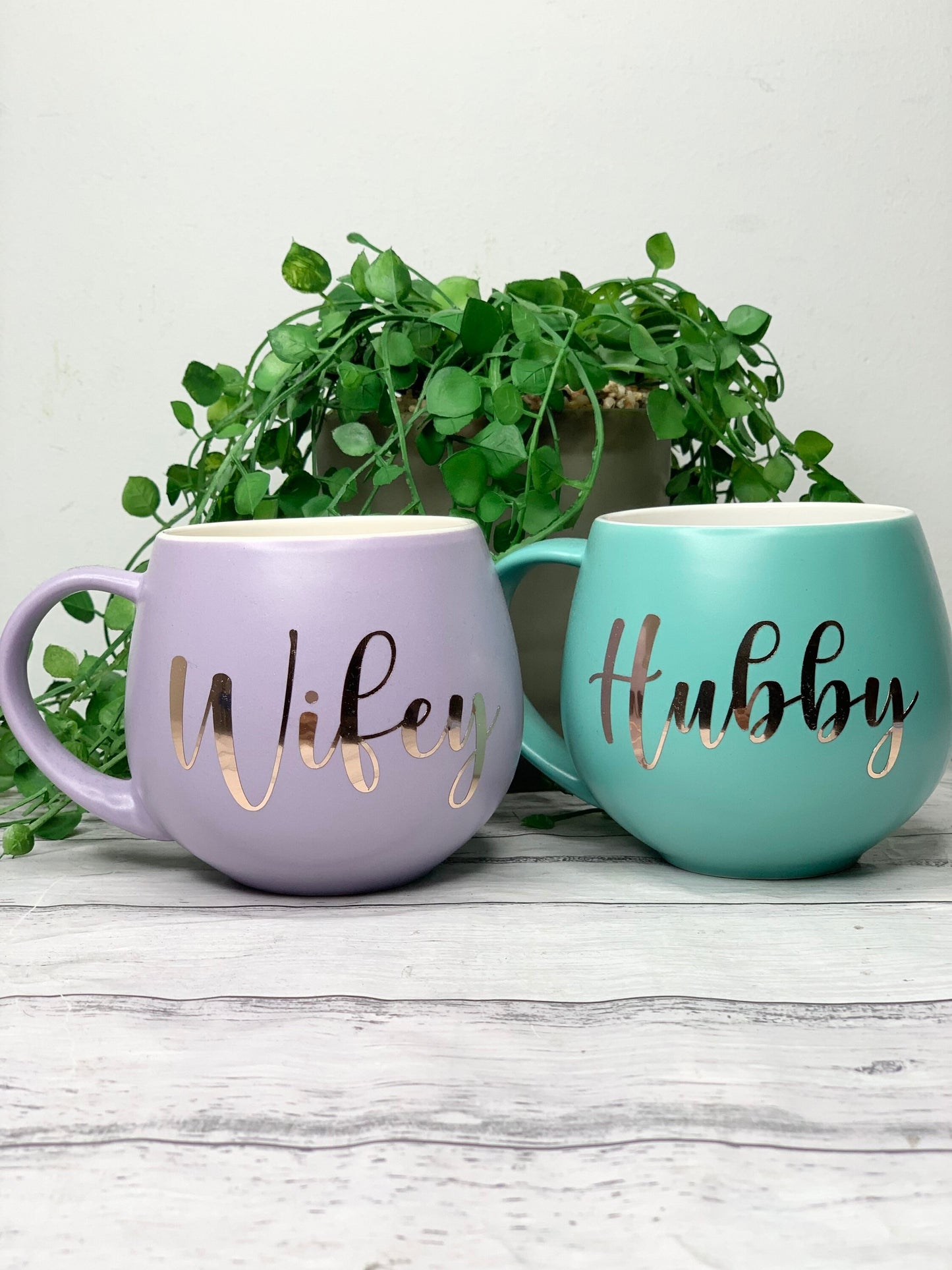 Hubby and wifey Purple and Aqua hug mug set 450ml couple set