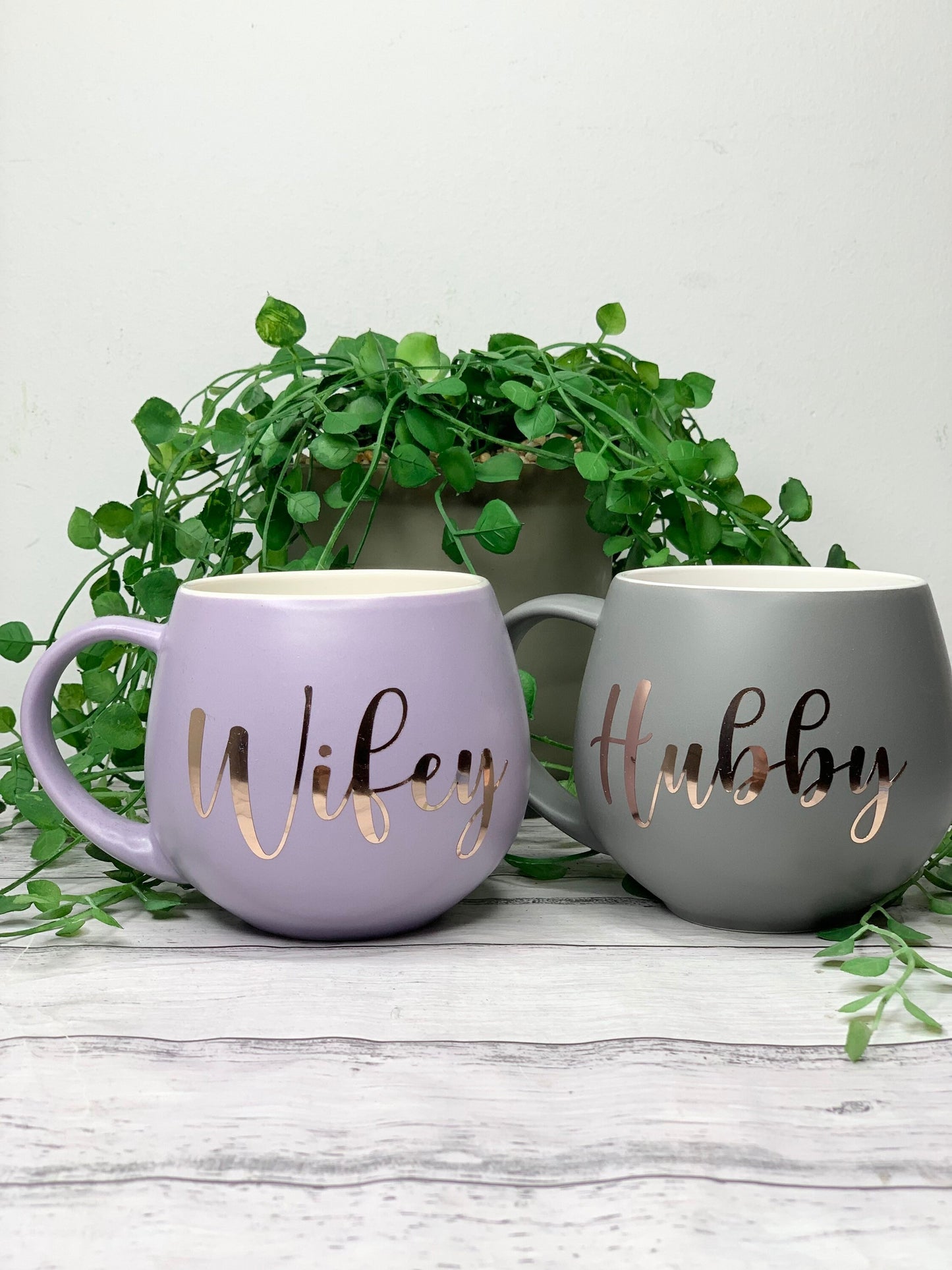 Hubby and wifey Purple and Charcoal hug mug set 450ml couple set