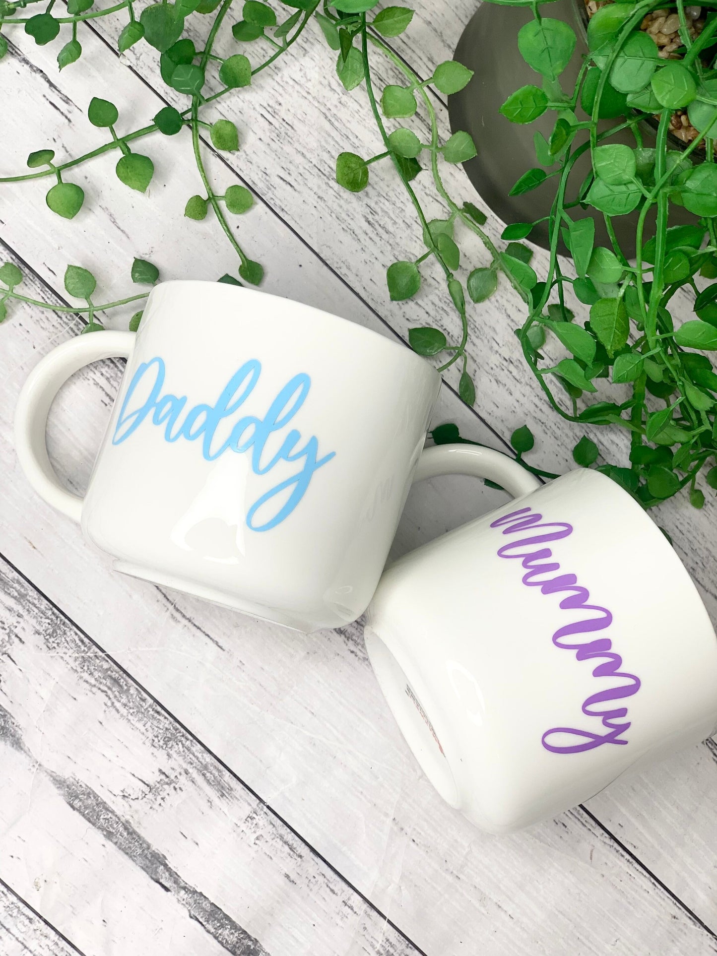 Mummy and Daddy 440ml mugs coffee cups parents blue and purple