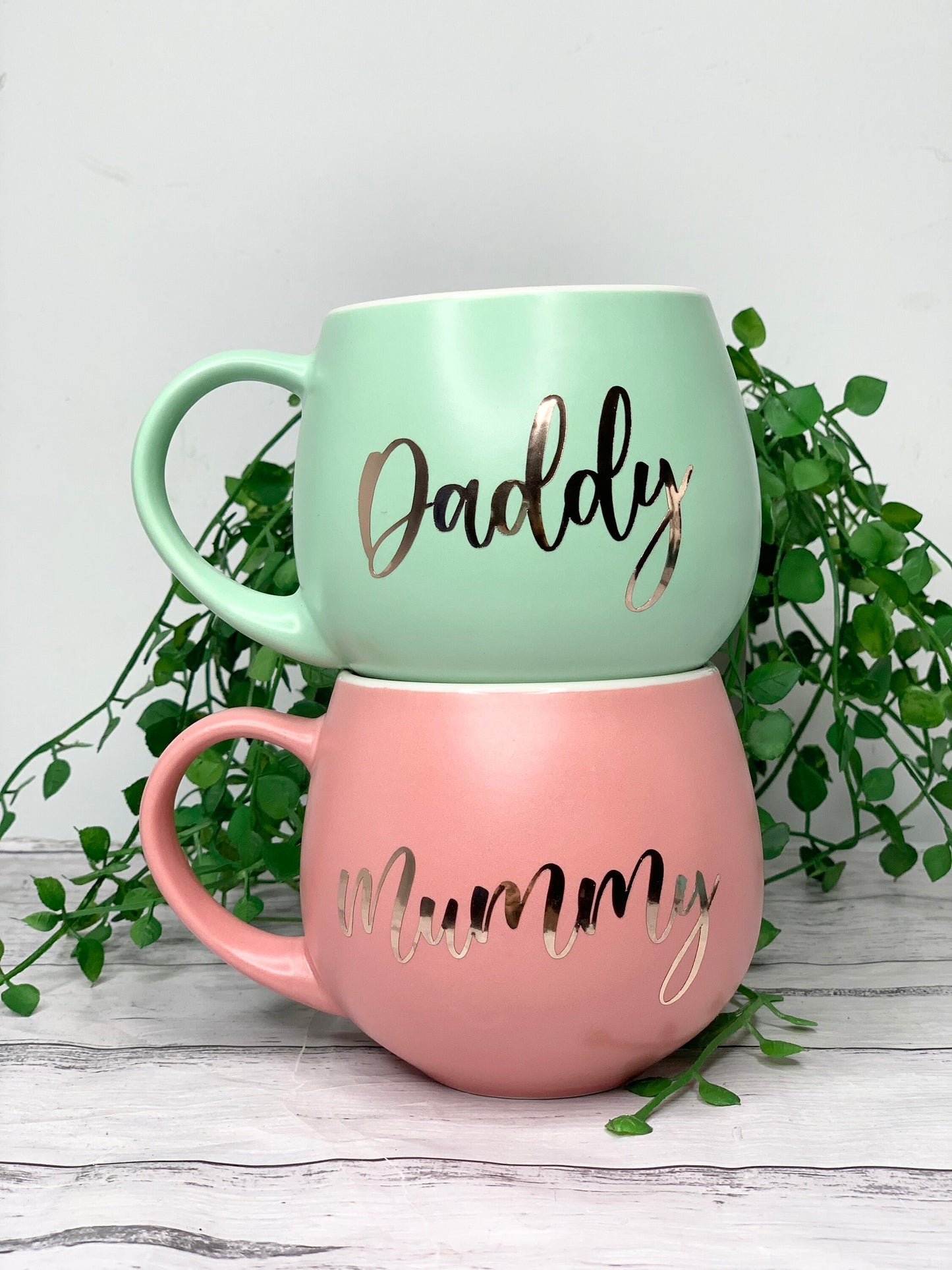 Mummy and Daddy  Coral and lime hug mug set  450ml couple set