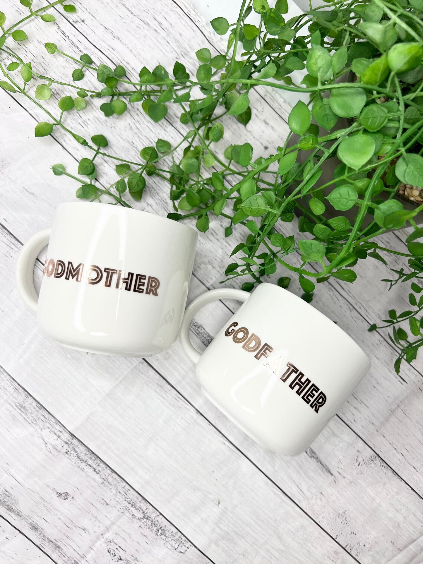 Godmother and Godfather 440ml mugs coffee cups gifts rose gold set bold font