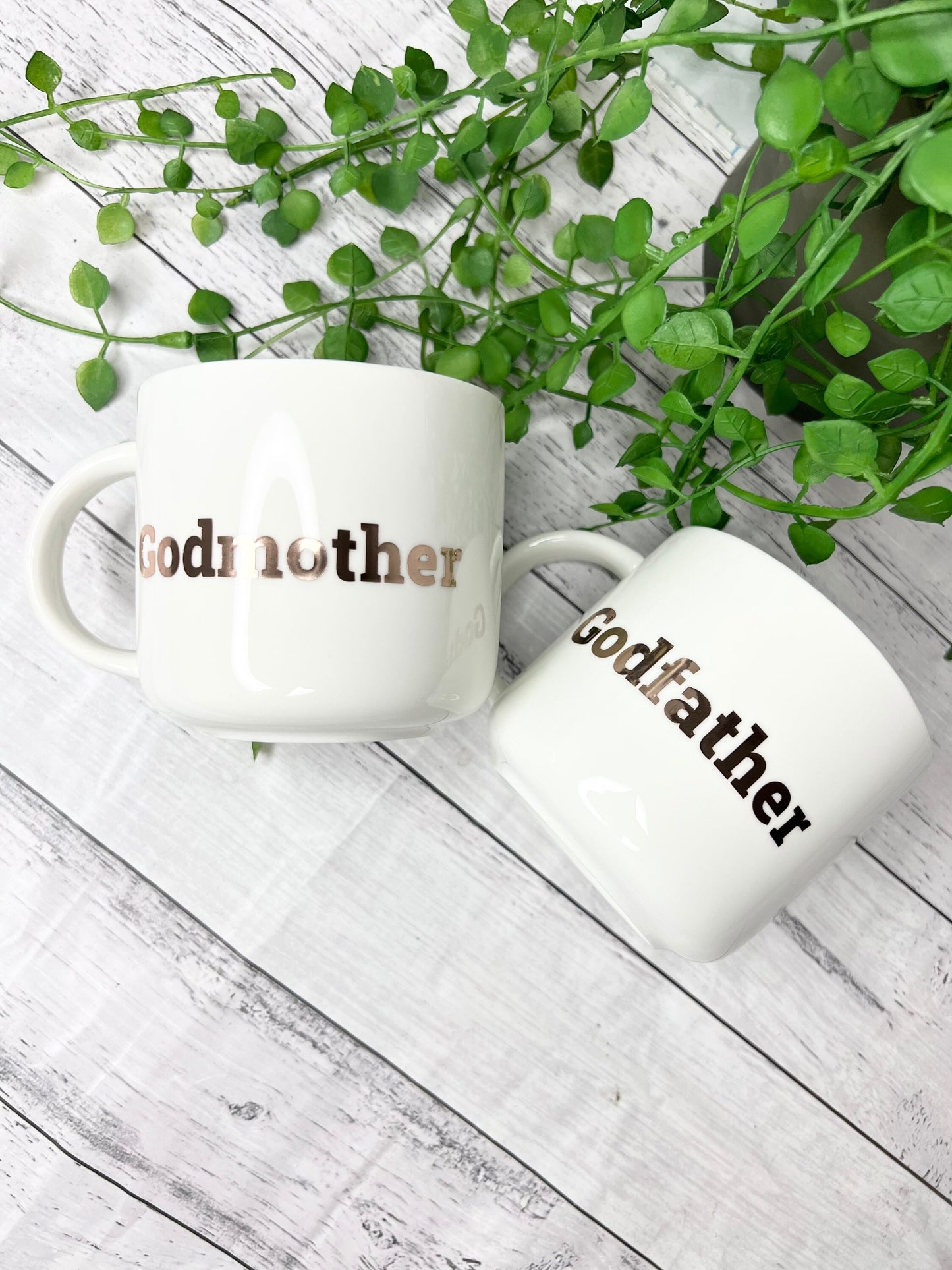 Godmother and Godfather 440ml mugs coffee cups gifts rose gold set Bold writing