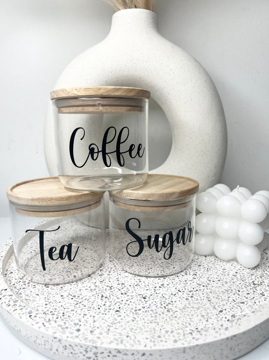 3pcs glass canister set coffee tea sugar home decor 200g