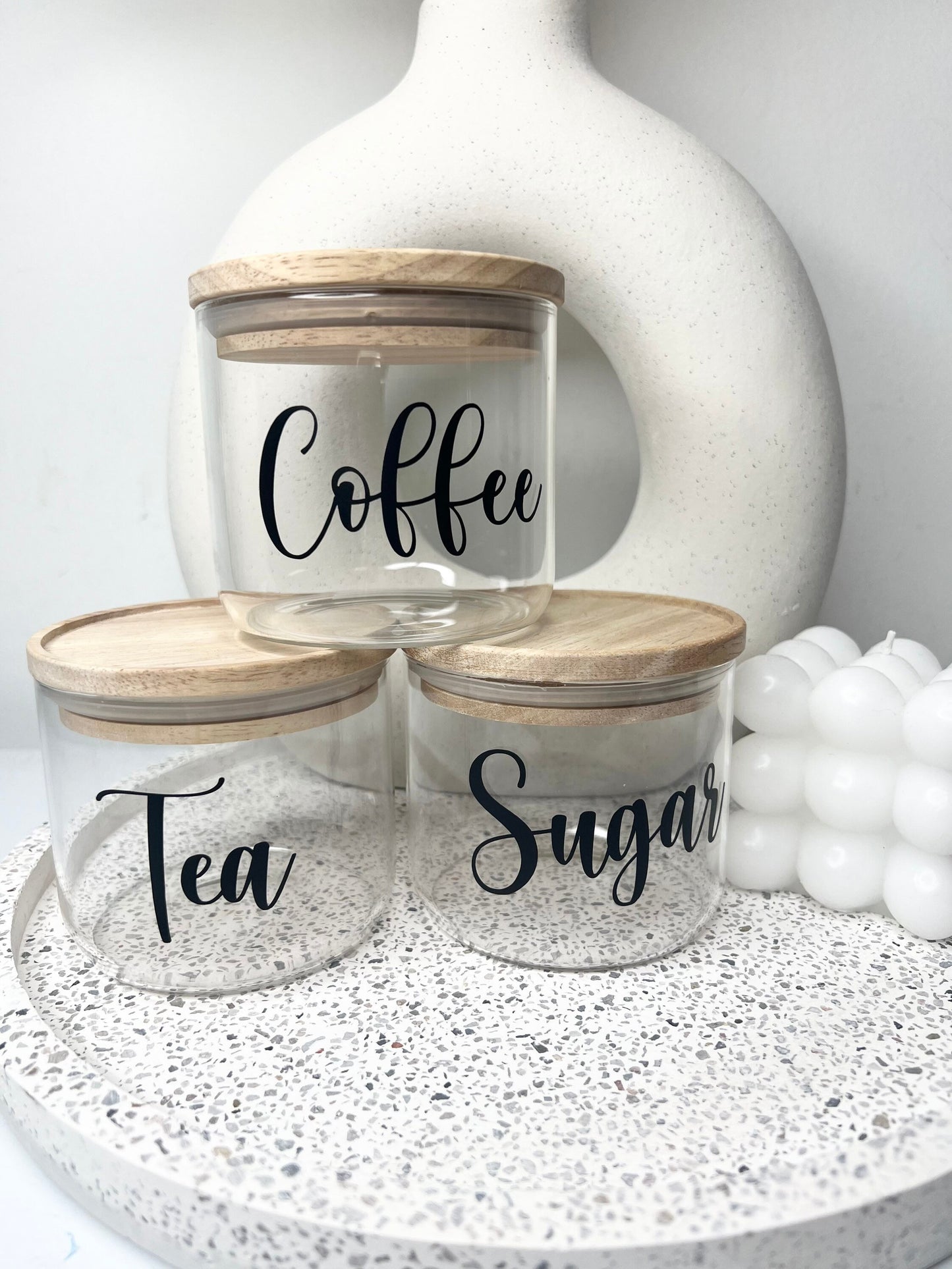 3pcs glass canister set coffee tea sugar home decor 200g
