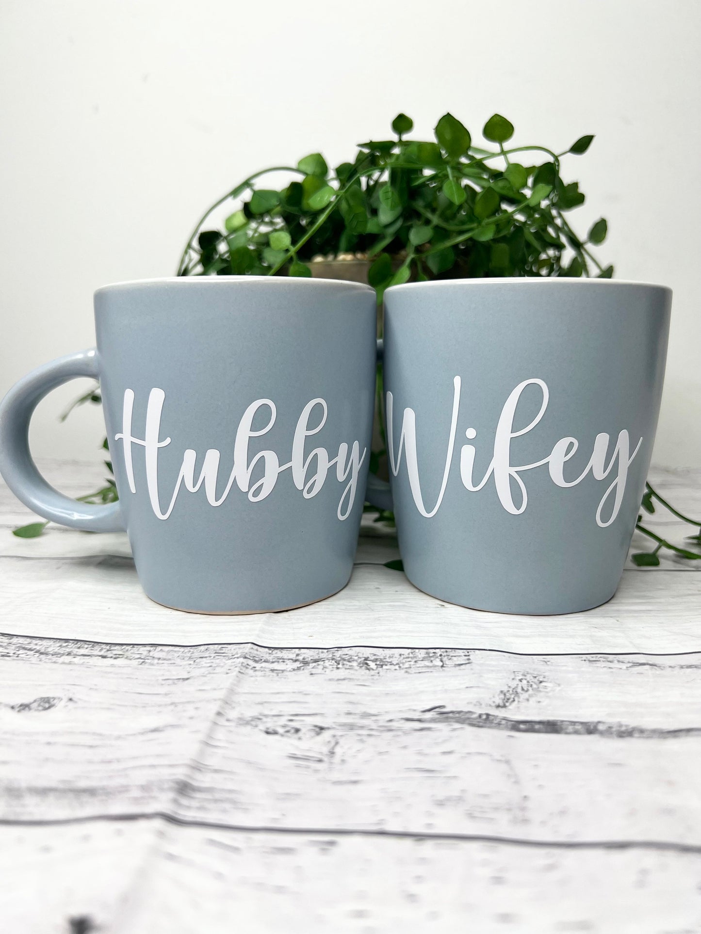 Hubby and Wifey Couple Blue With White writing Mug set 340Ml