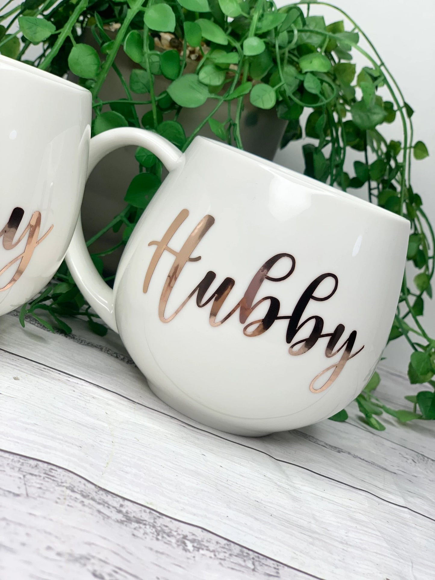 Hubby and wifey white with Rose gold Hug mug set 450ml