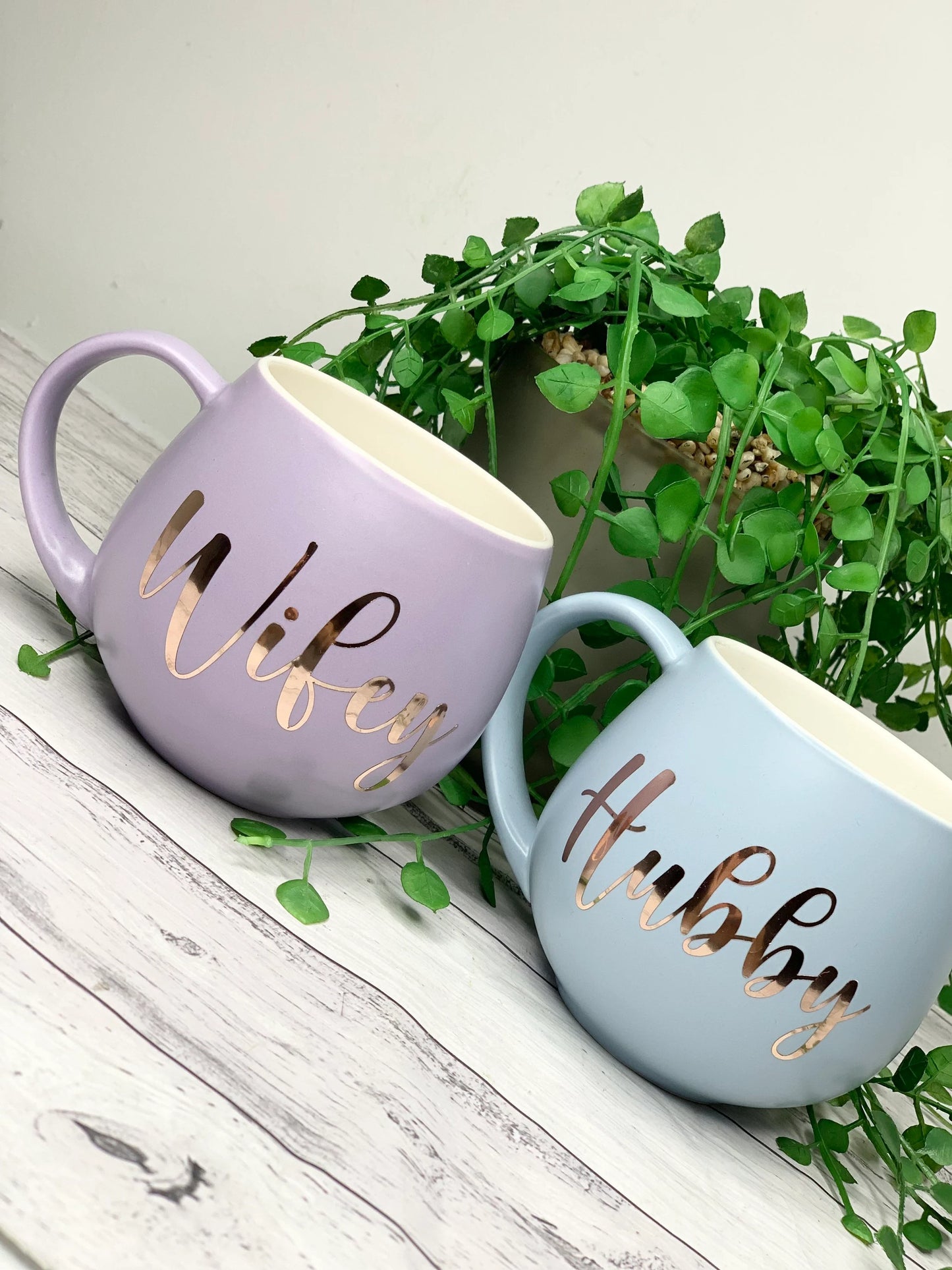 Hubby and wifey Pastel Purple and Blue  Hug mug set 450ml