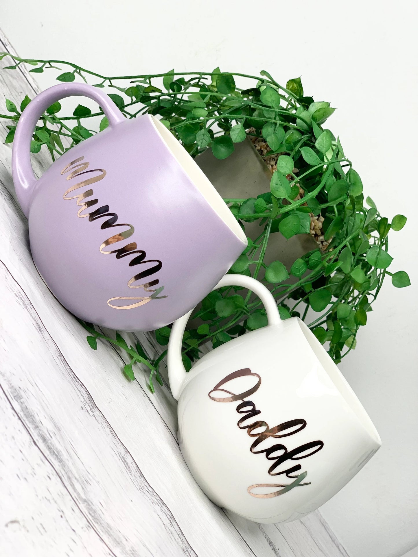 Mummy and Daddy Purple and White hug mug set 450ml couple set