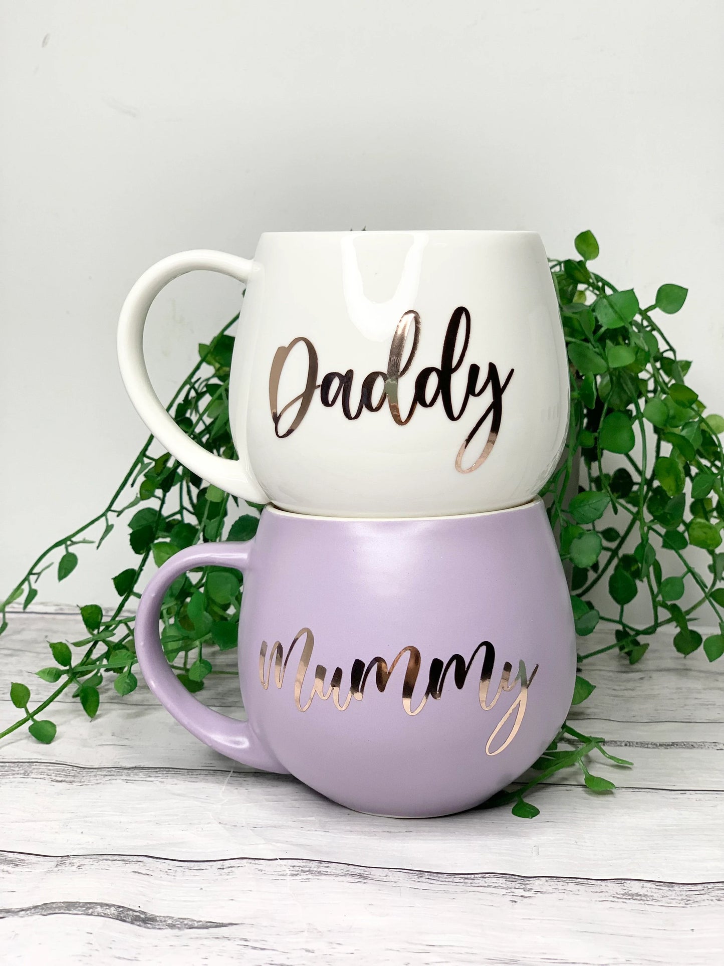 Mummy and Daddy Purple and White hug mug set 450ml couple set