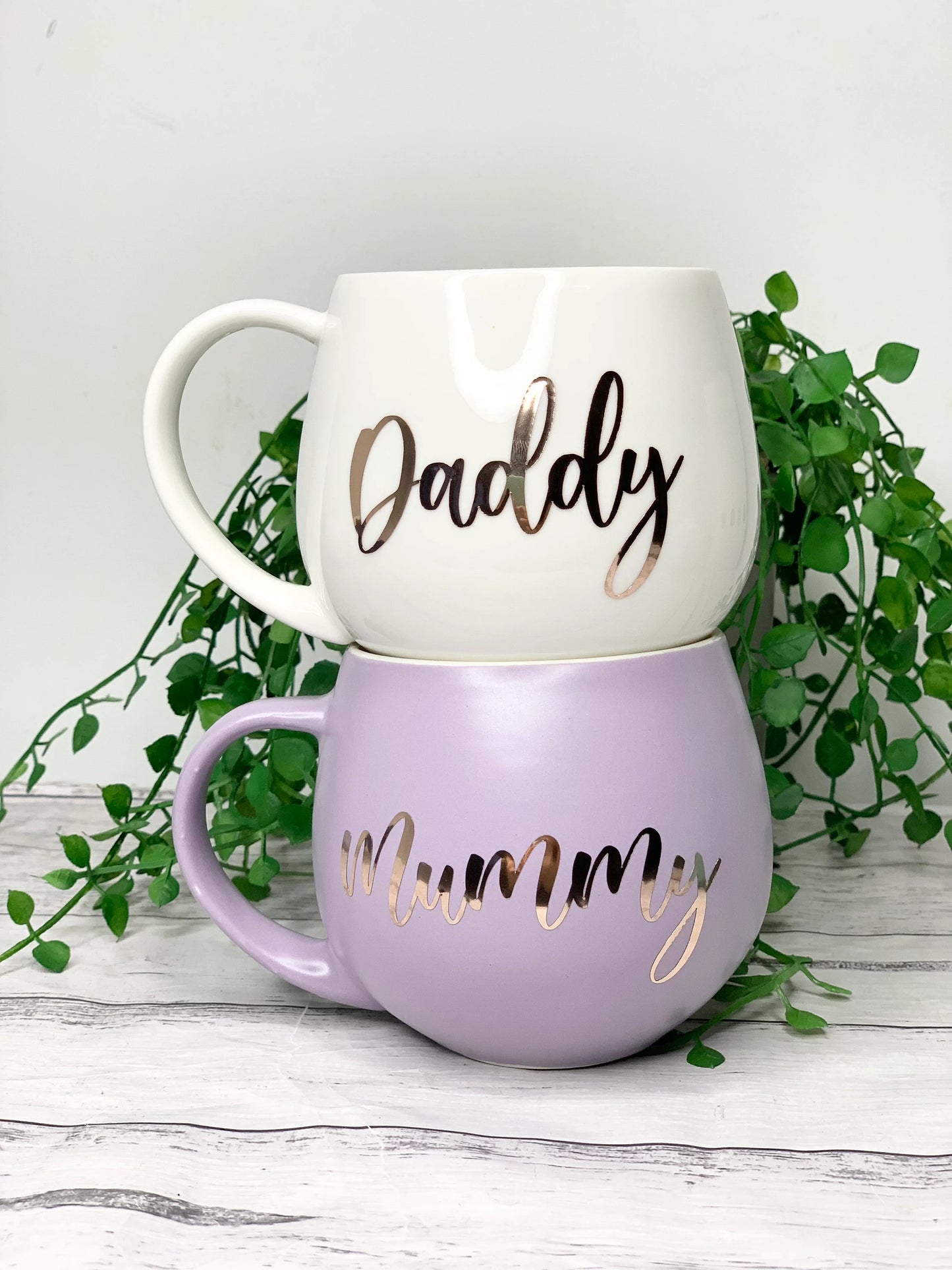 Mummy and Daddy Purple and White hug mug set 450ml couple set
