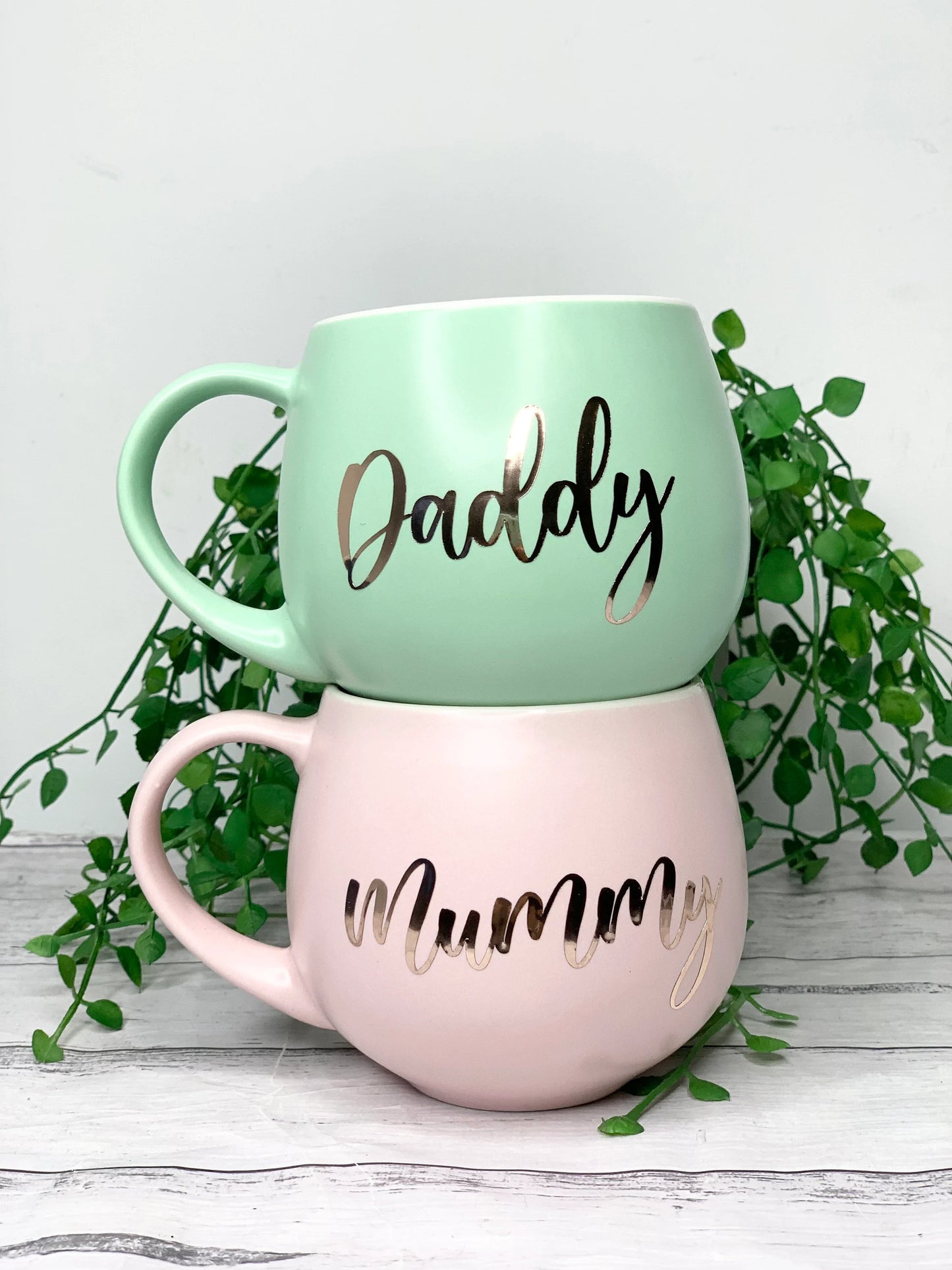 Mummy and Daddy Pink and Lime couple hug mug set  450ml