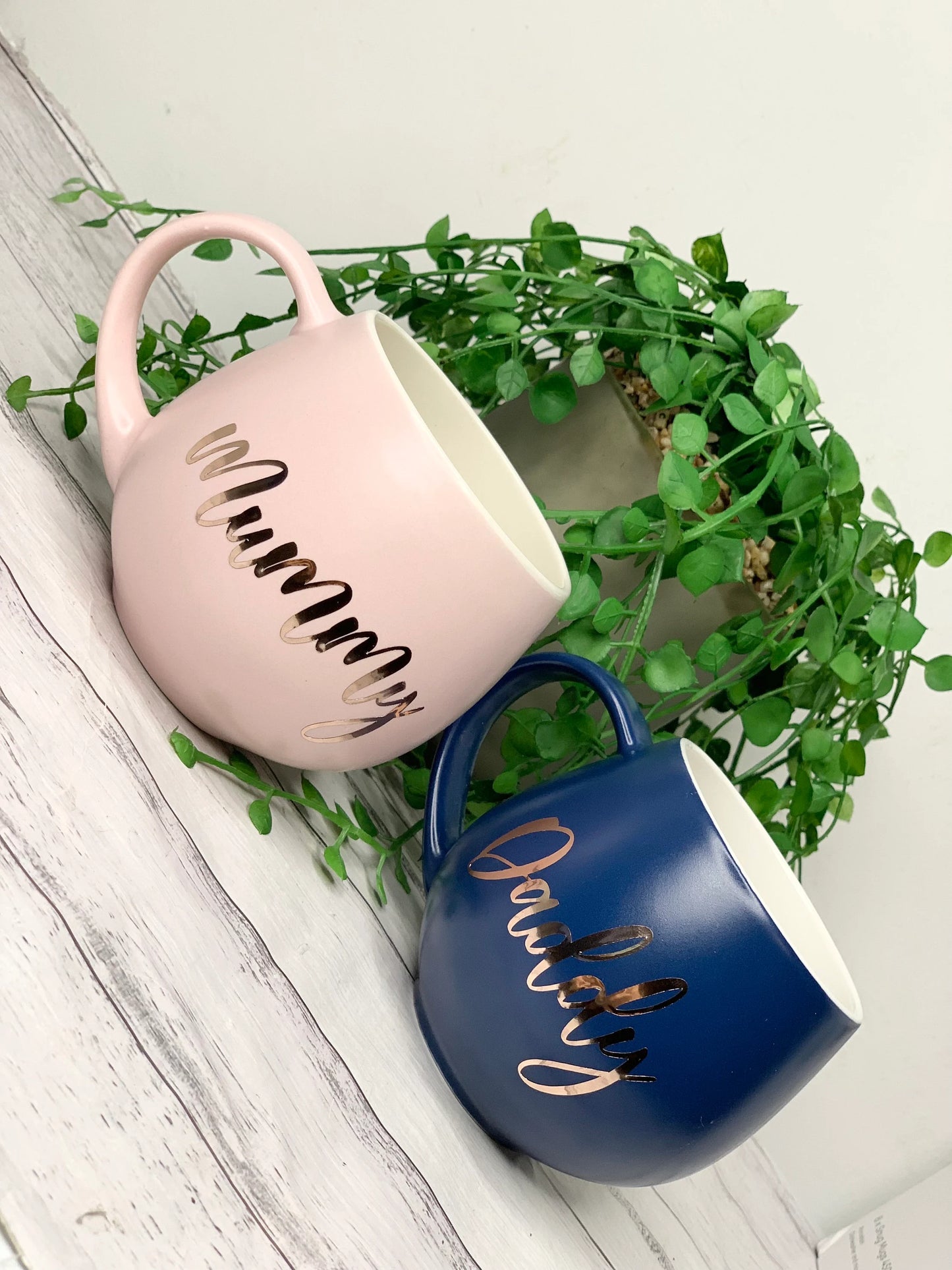 Mummy and Daddy Pink and Navy Couple hug mug set 450ml