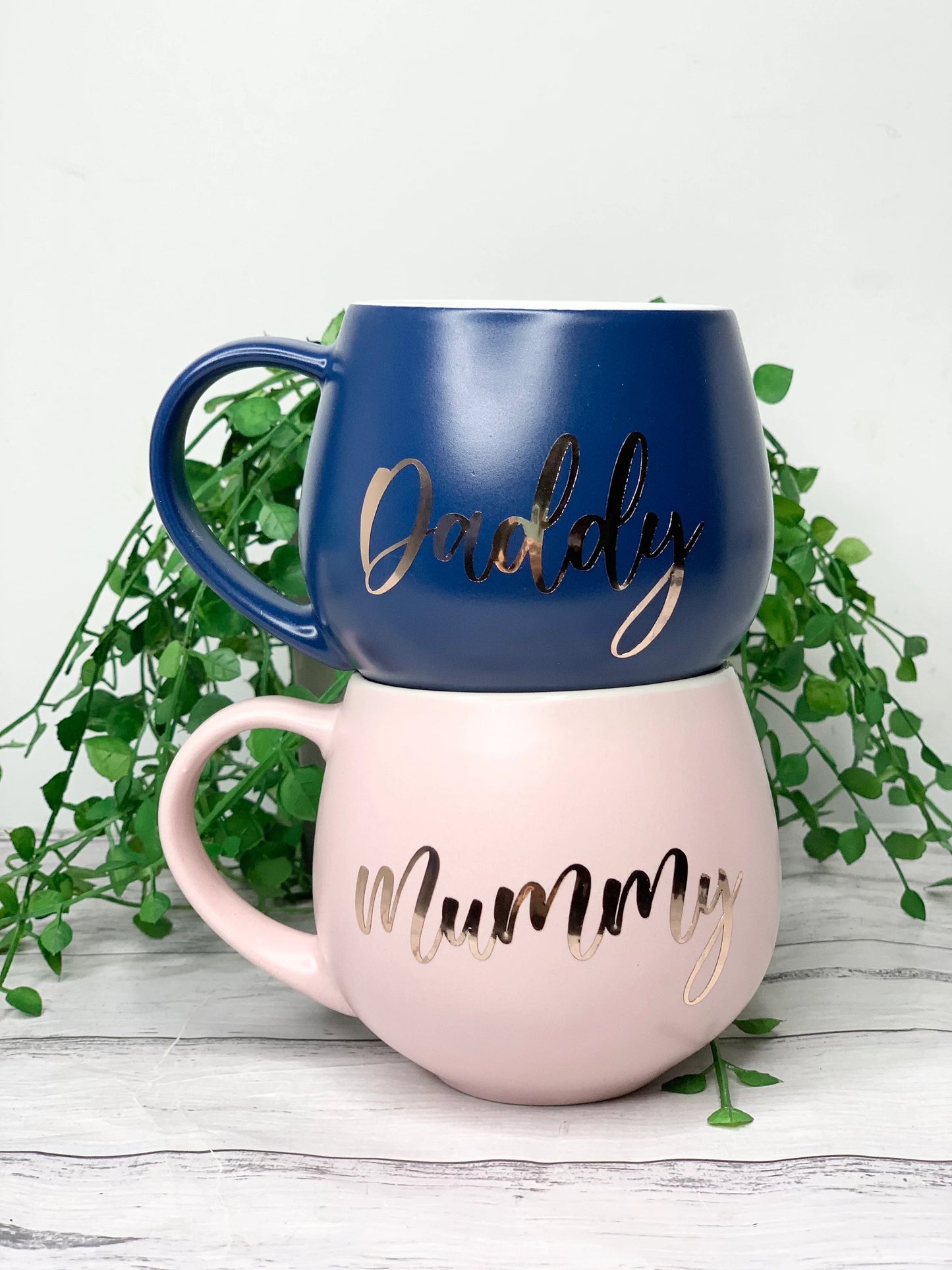 Mummy and Daddy Pink and Navy Couple hug mug set 450ml