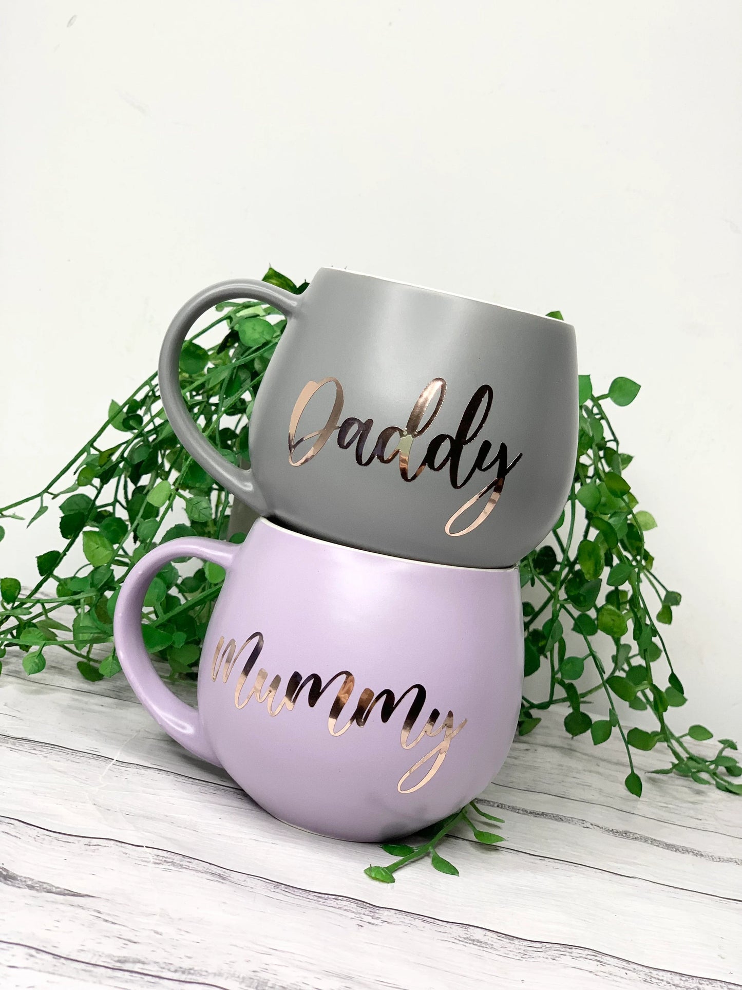 Mummy and Daddy Purple and Charcoal hug mug set  450ml couple set