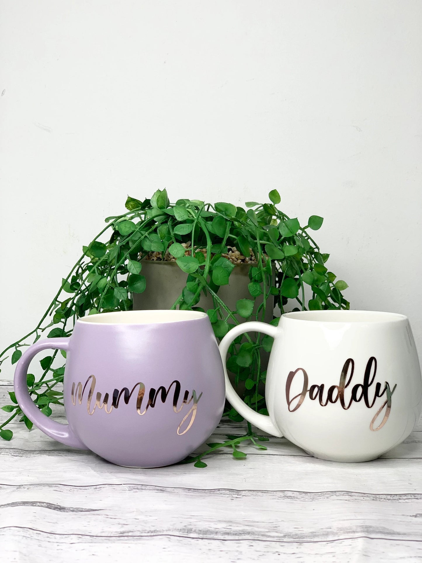 Mummy and Daddy Purple and White hug mug set 450ml couple set