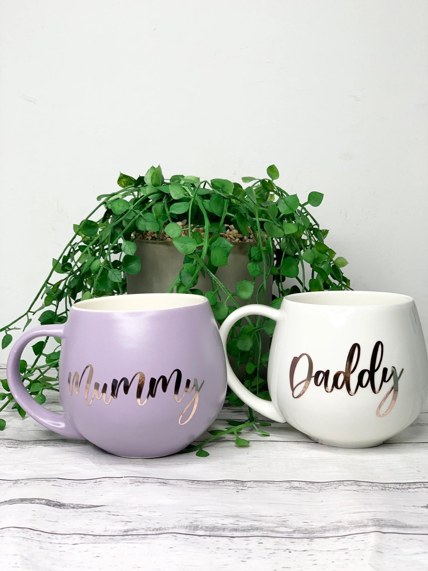 Mummy and Daddy Purple and White hug mug set 450ml couple set