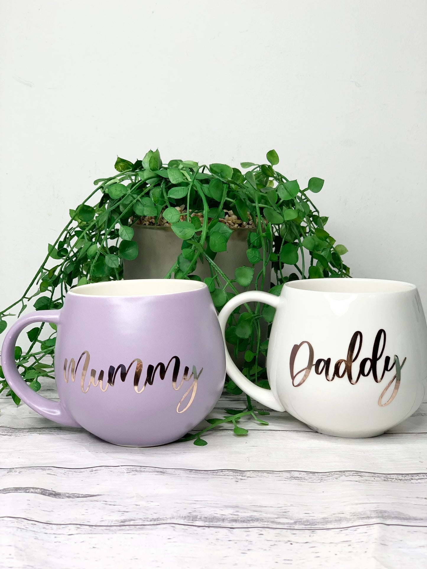 Mummy and Daddy Purple and White hug mug set 450ml couple set