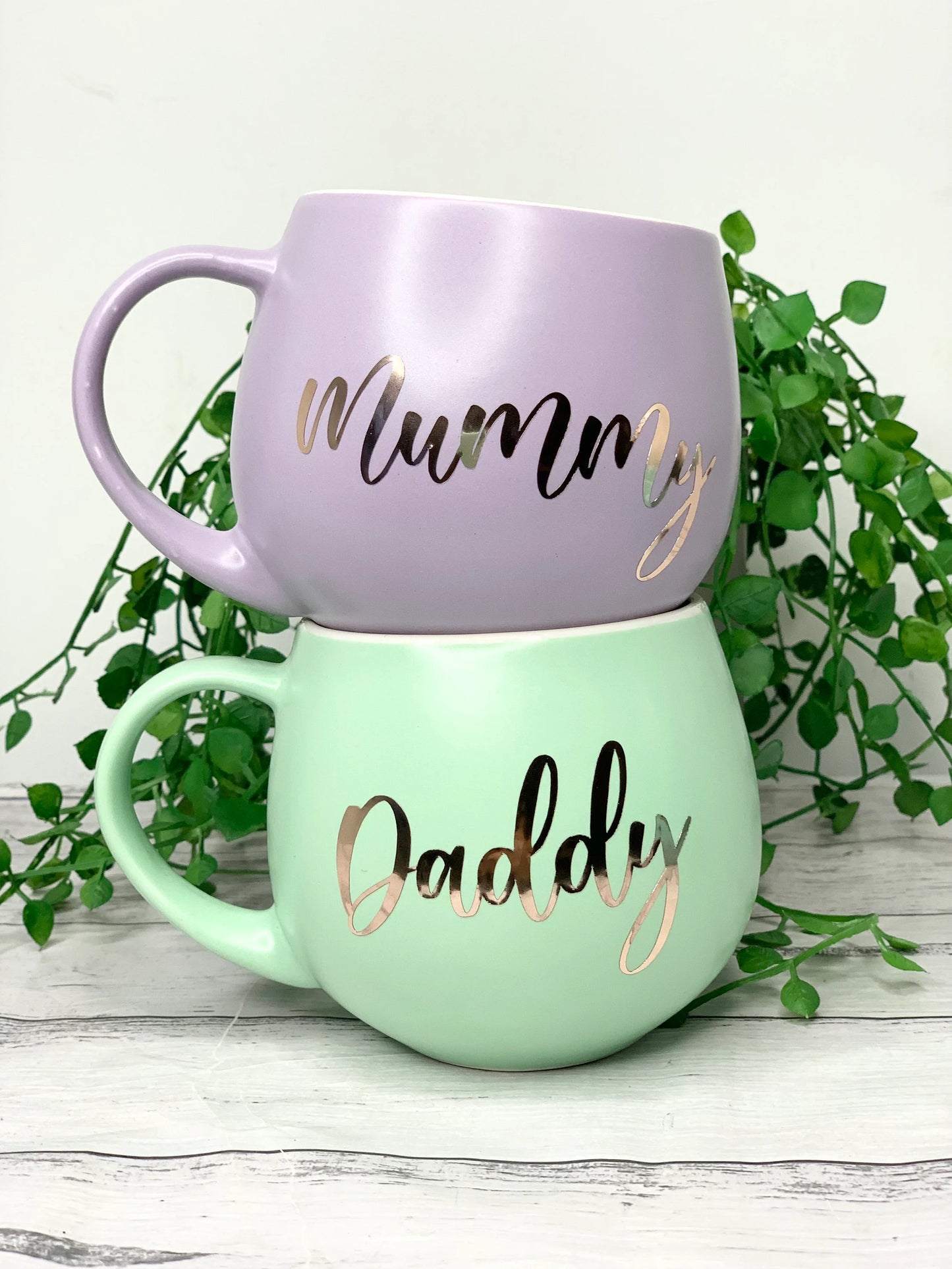 Mummy and Daddy Purple and Lime hug mug set  450ml couple set