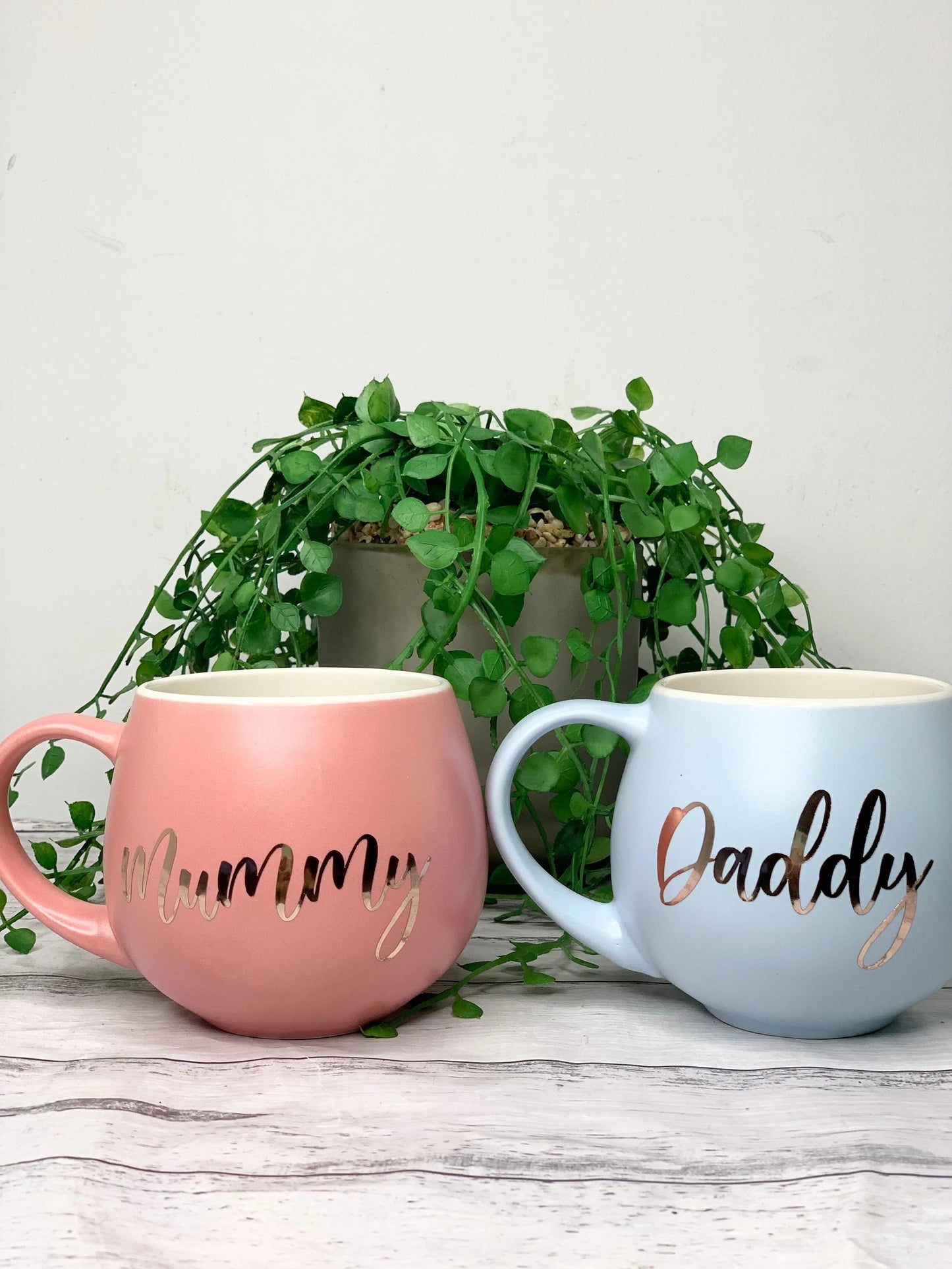 Mummy and Daddy  Coral and Blue hug mug set  450ml couple set
