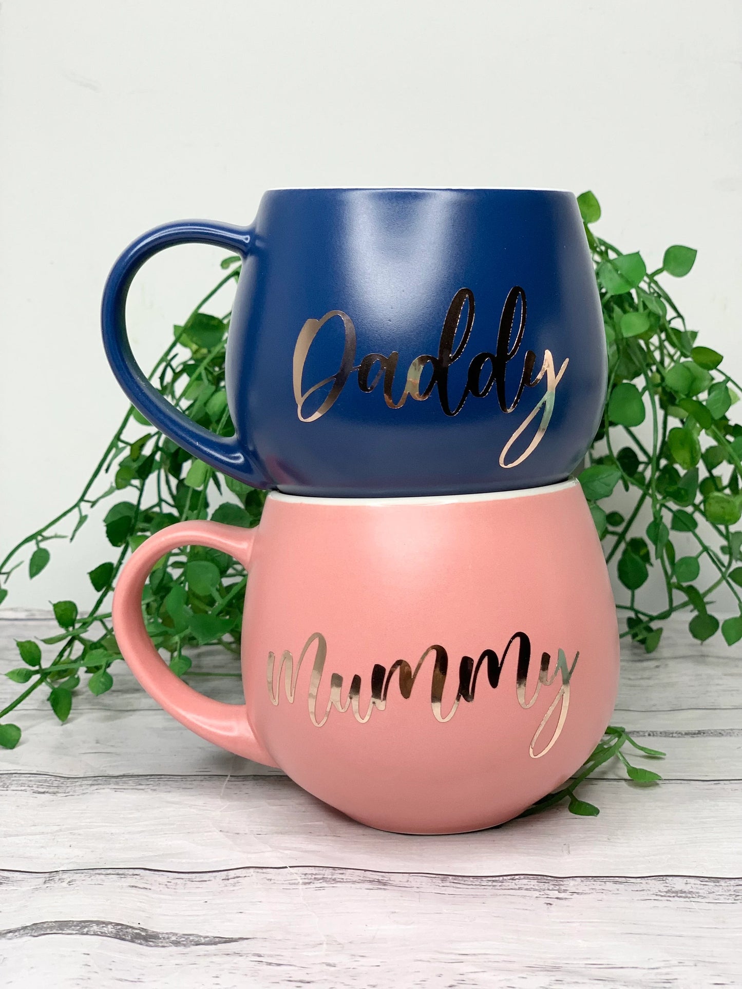 Mummy and Daddy Coral and Navy Hug mug set 450ml