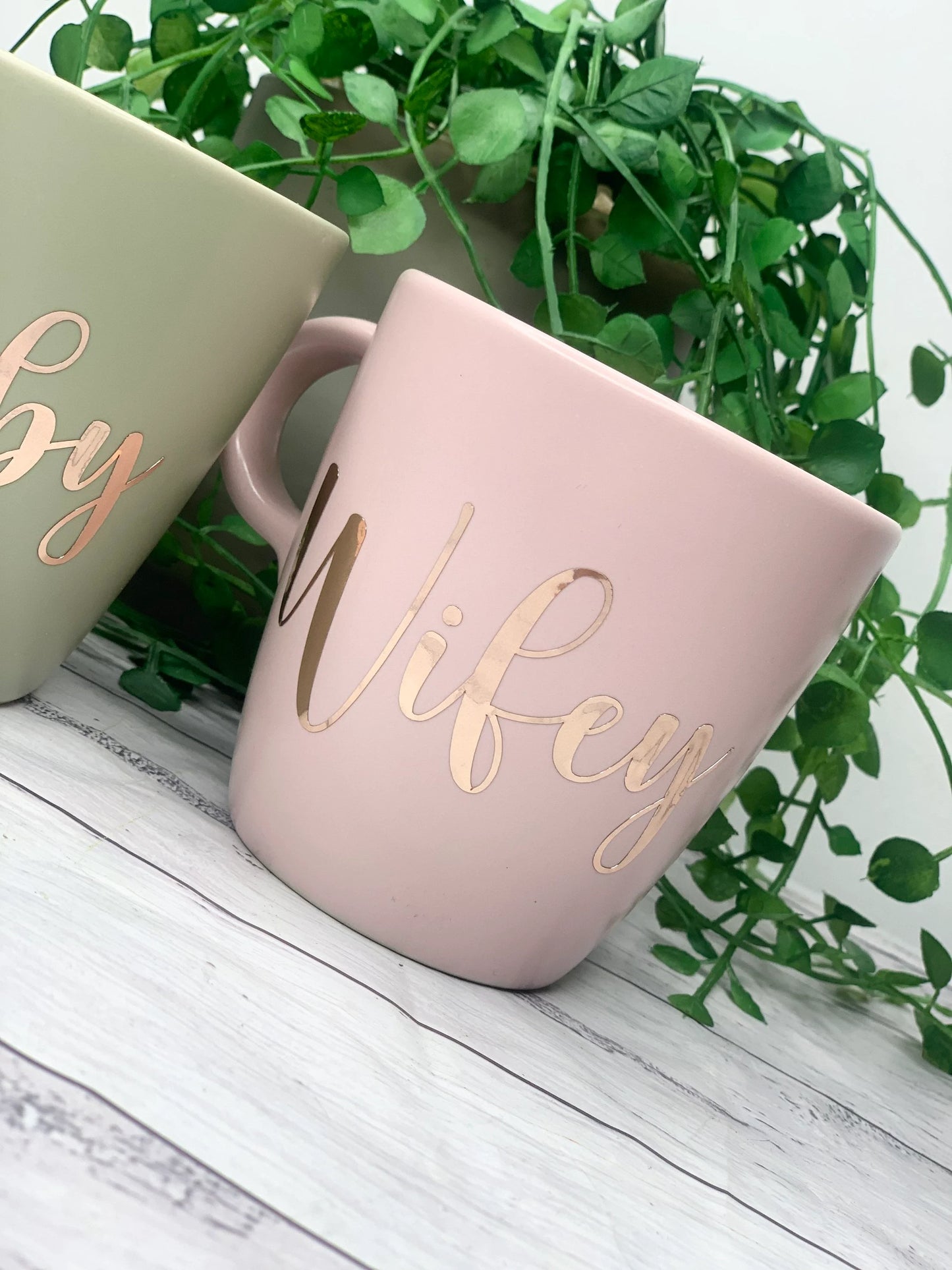 Hubby and wifey mug couple set green and Pink coffee cup rose gold set