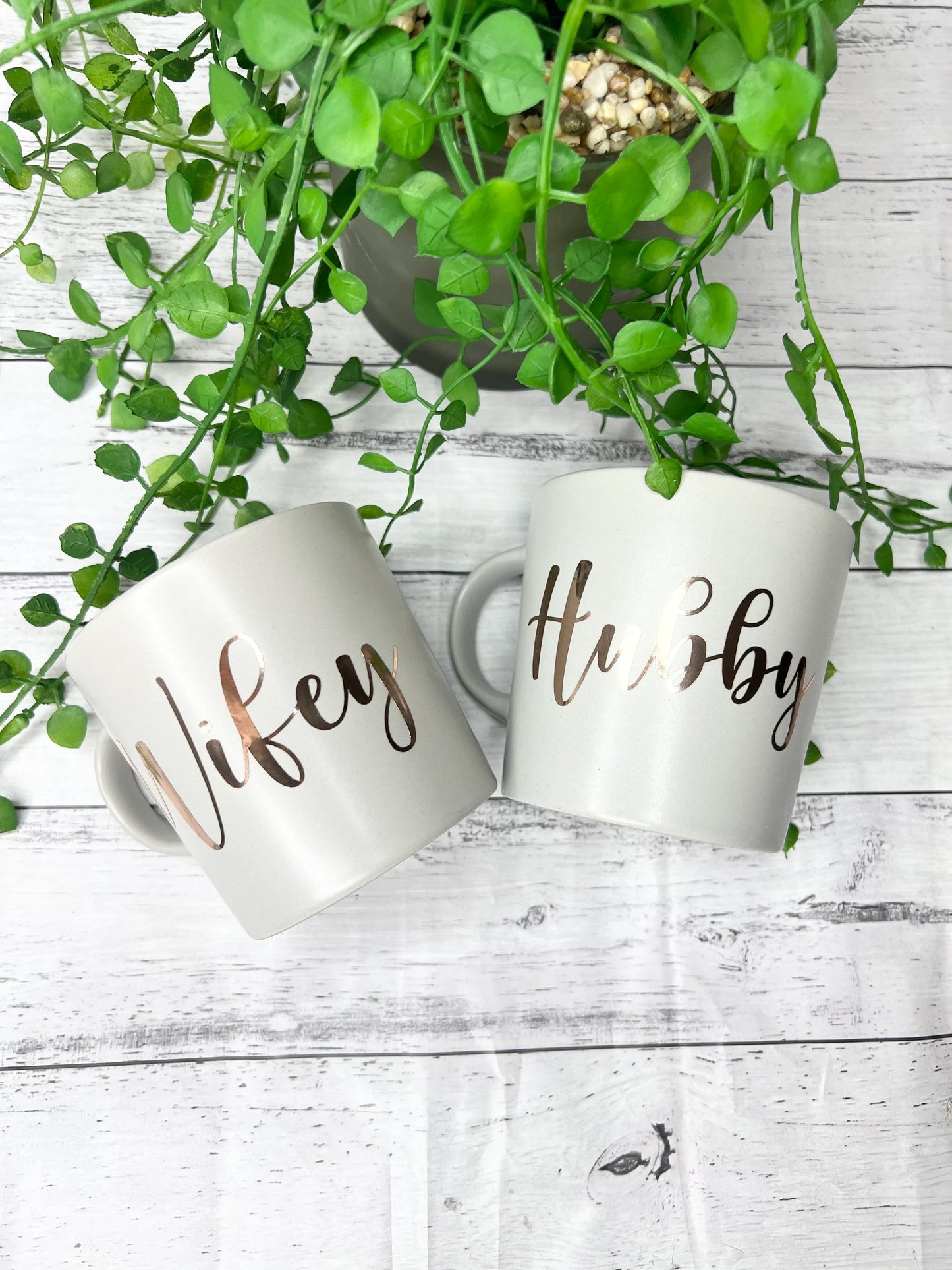 Hubby and wifey mug Grey Rose gold metallic set