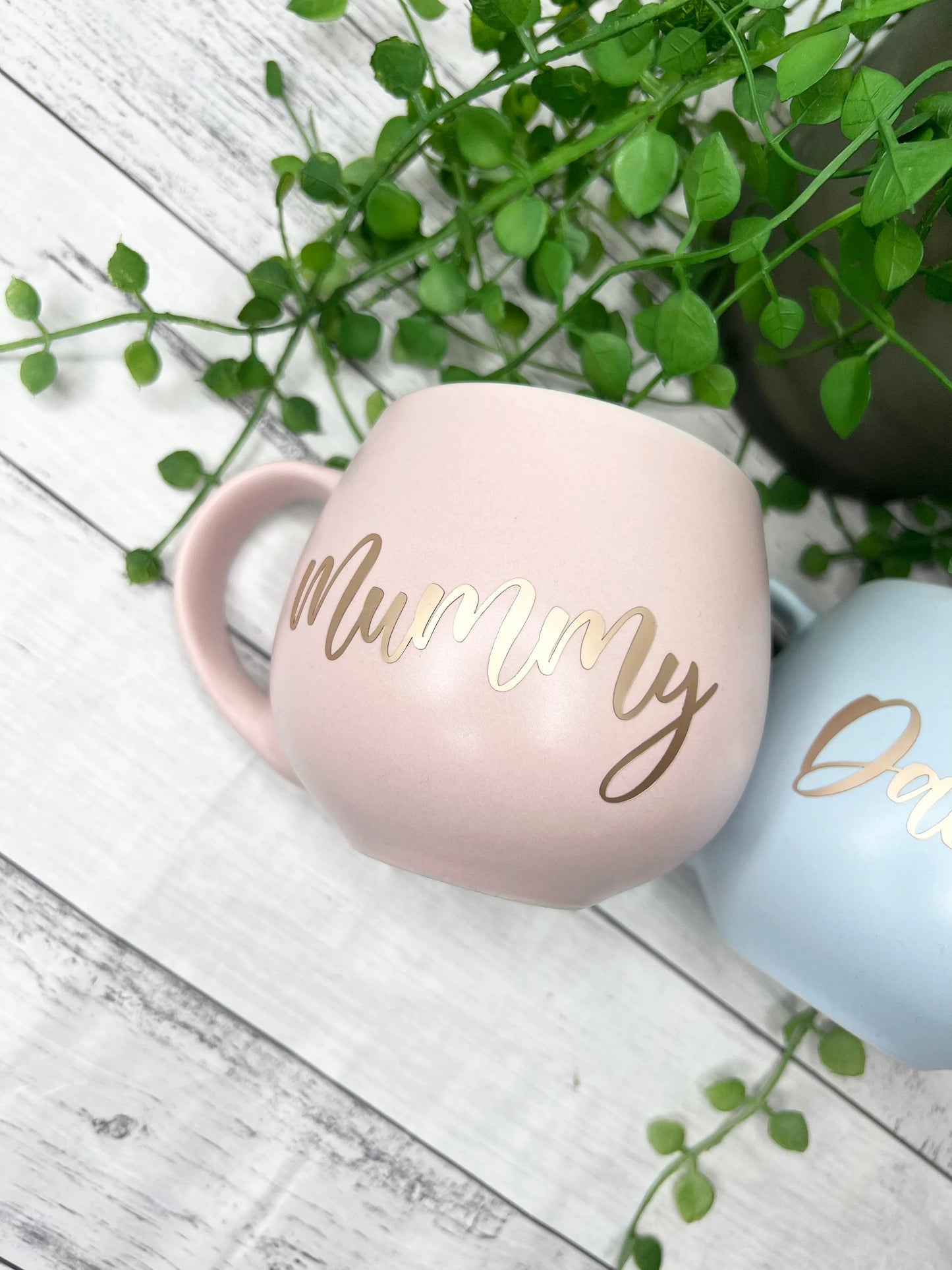 Mummy and Daddy Pink and Blue with Rose gold matte writing  Hug mugs set 450ml
