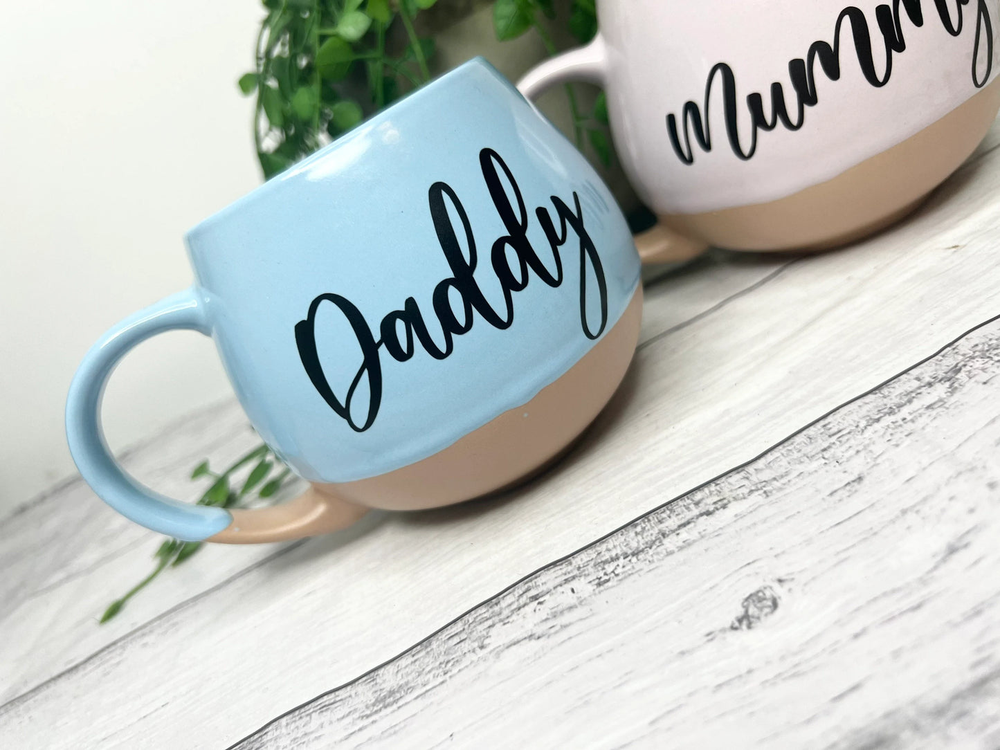 Mummy and Daddy Pink and cream and blue and cream Hug mugs set 450ml