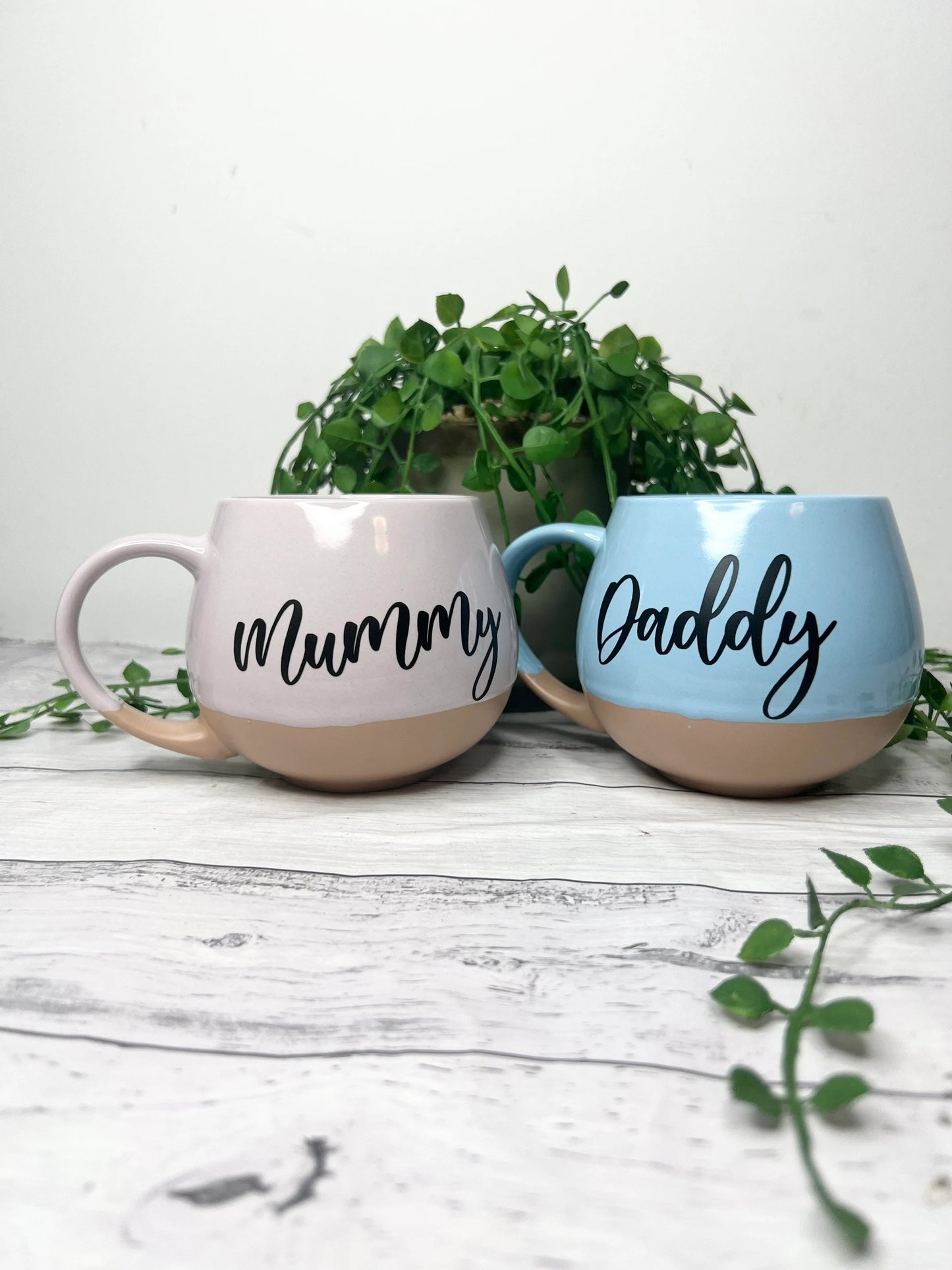Mummy and Daddy Pink and cream and blue and cream Hug mugs set 450ml