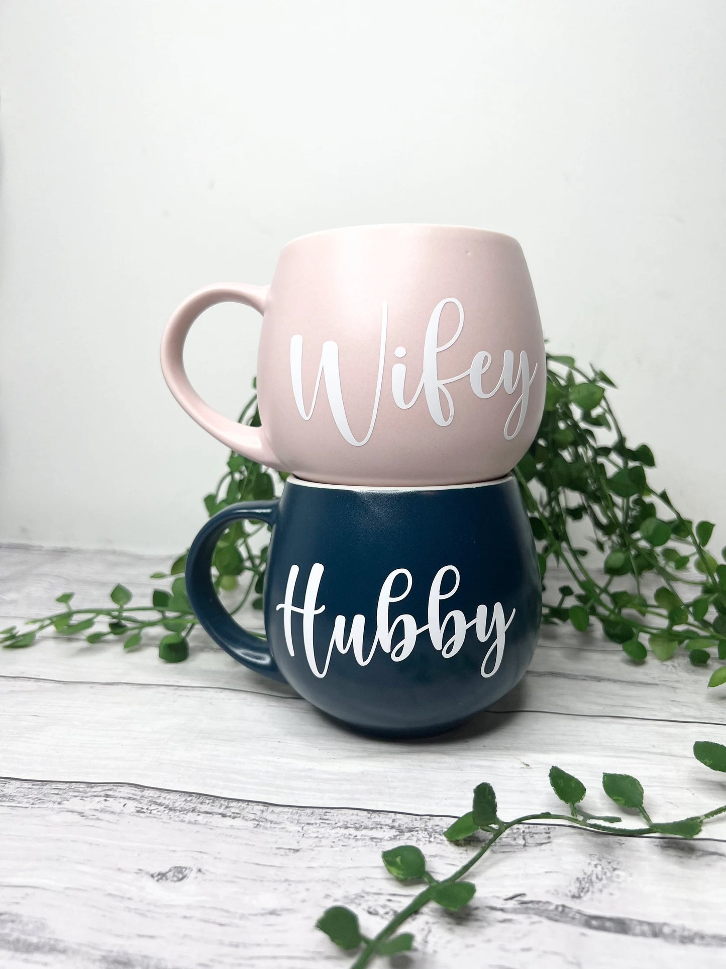Hubby and Wifey Pink  and Teal  Hug mugs white set 450ml