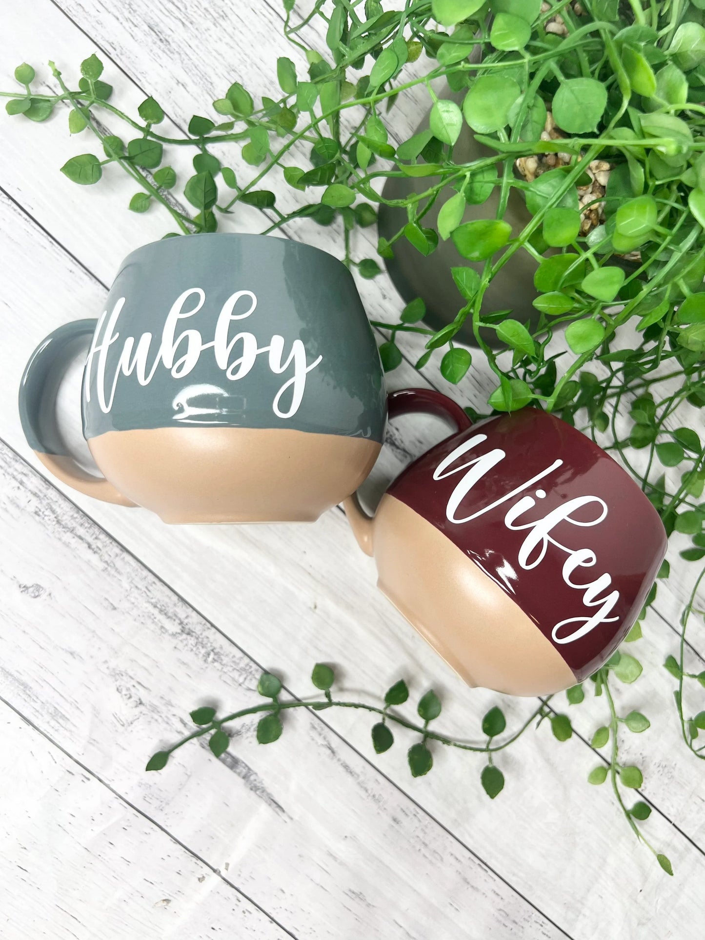 Hubby and Wifey grey and maroon  Hug mugs white set 450ml