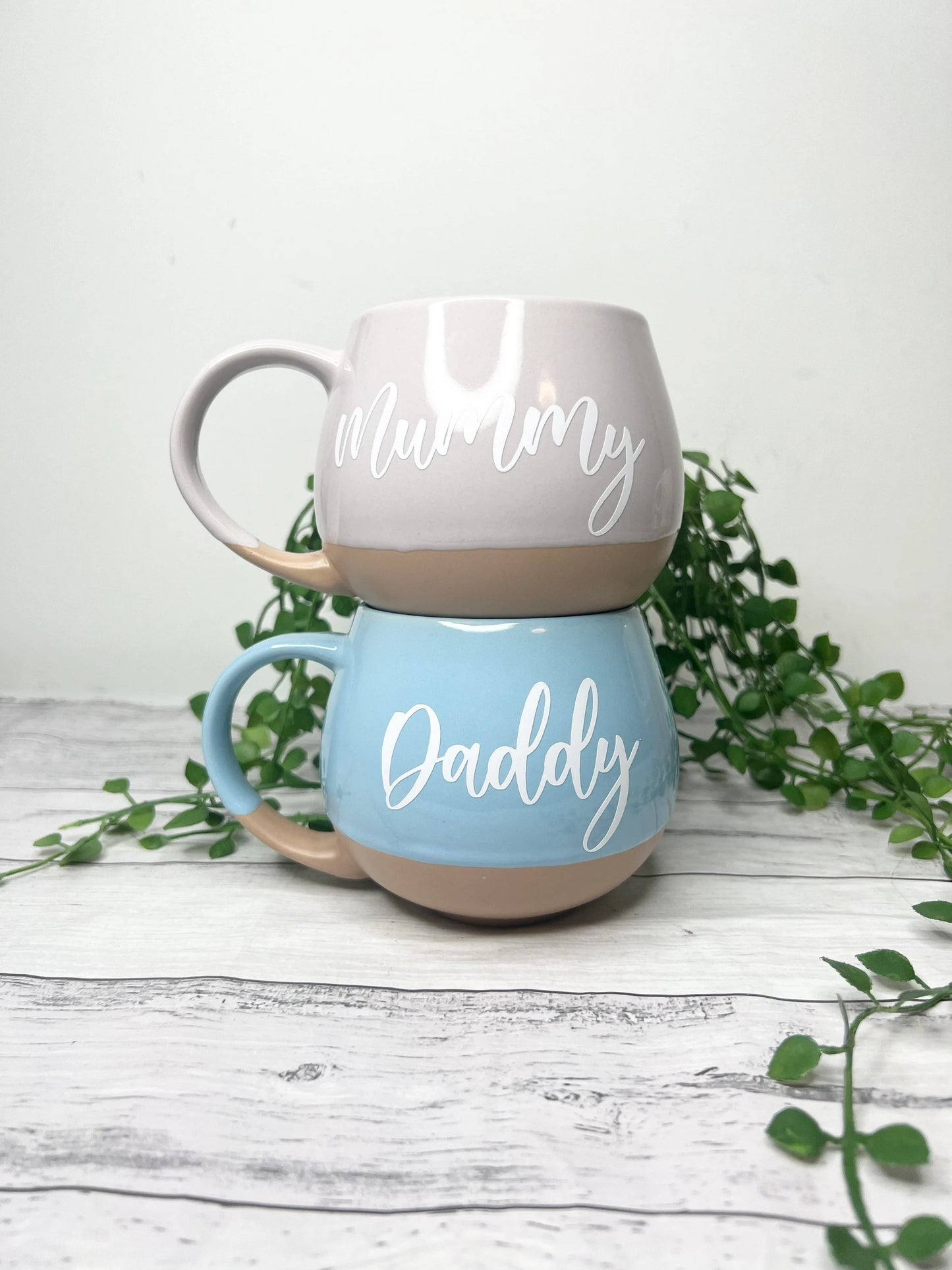 Mummy and Daddy Pink and cream and blue and cream Hug mugs white  set 450ml