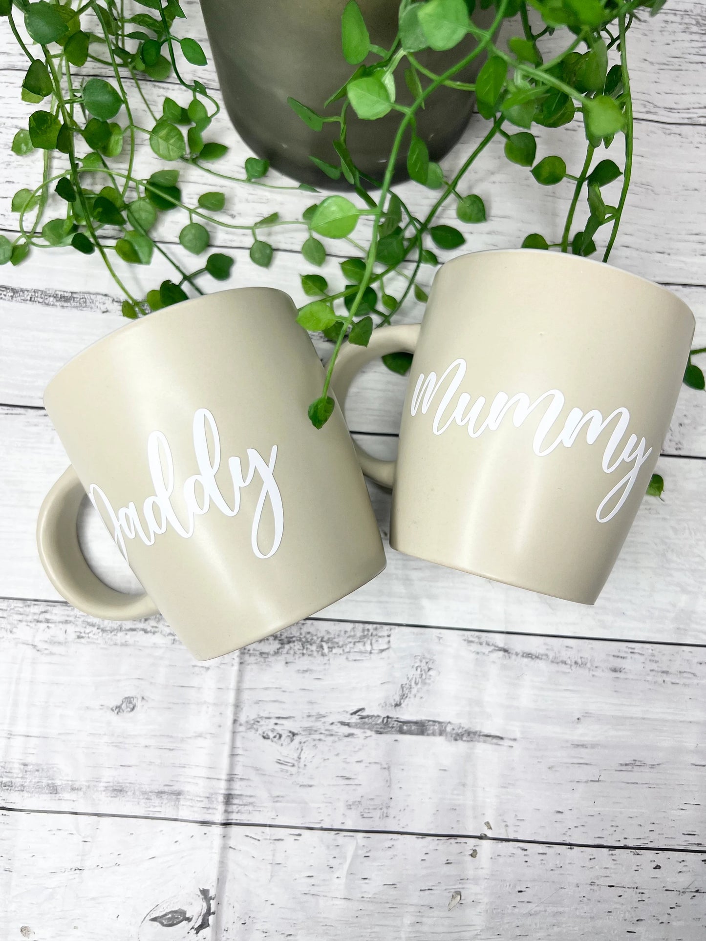 Mummy and Daddy Couple Beige With White writing Mug set 340Ml