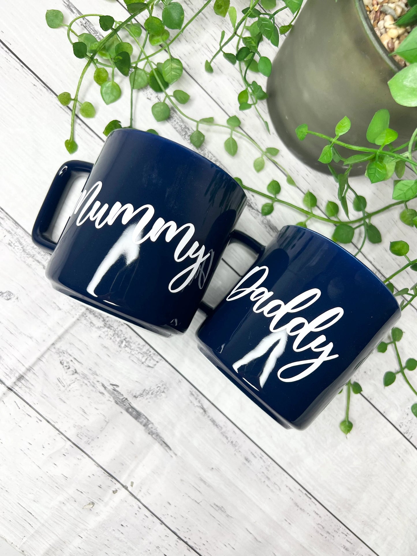 Mummy and Daddy Navy Mugs With White writing Mug set 320ml