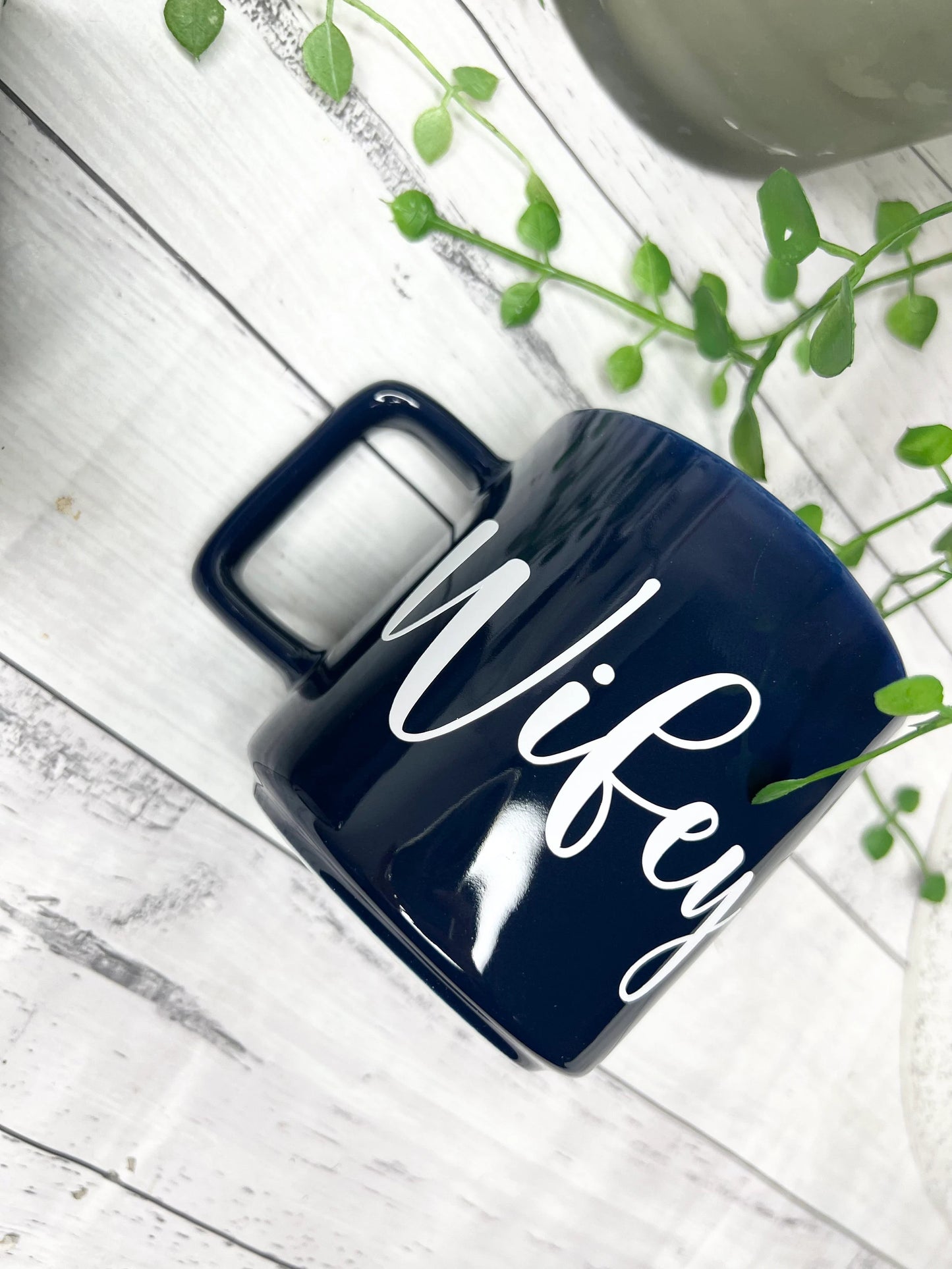 Hubby and Wifey Navy Mugs With white writing Mug set 320ml