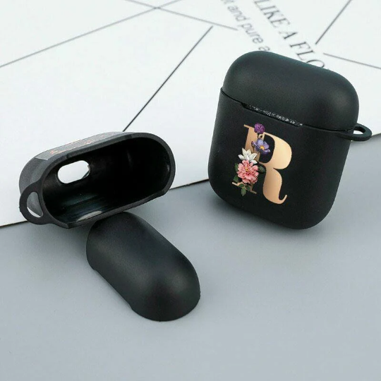 Air pods black floral initial case AIRPOD PRO