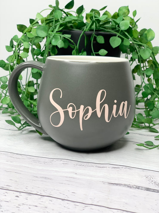 Personalised Charcoal hug mugs names 450ml Gift snug mug