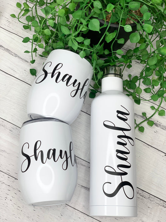 Tumbler Wine Gift set/Stainless steel Insulated tumbler drink bottle cute gift set White set