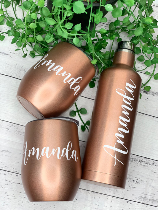 Tumbler Wine Gift set/Stainless steel Insulated tumbler drink bottle cute gift set Rose Gold