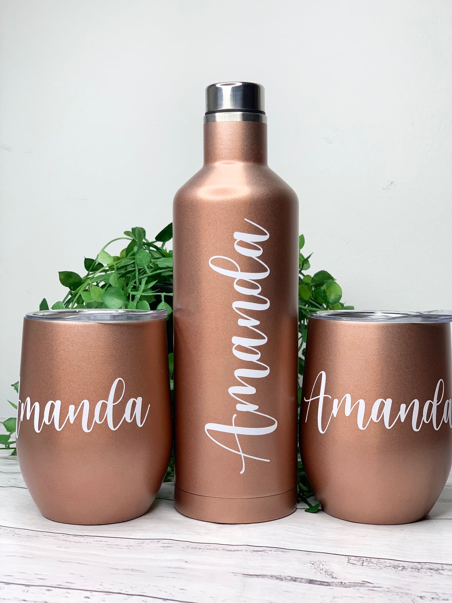 Tumbler Wine Gift set/Stainless steel Insulated tumbler drink bottle cute gift set Rose Gold