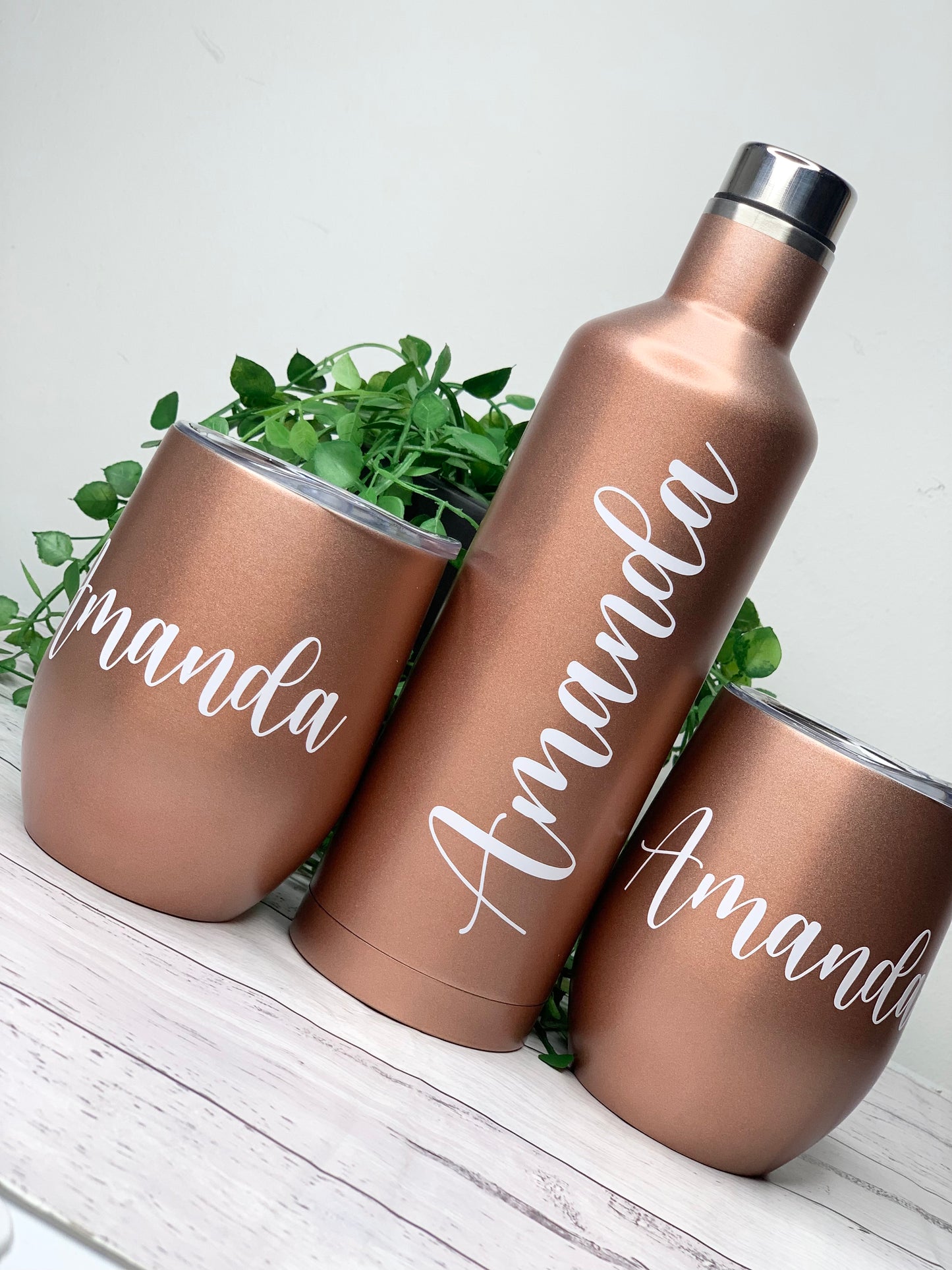 Tumbler Wine Gift set/Stainless steel Insulated tumbler drink bottle cute gift set Rose Gold