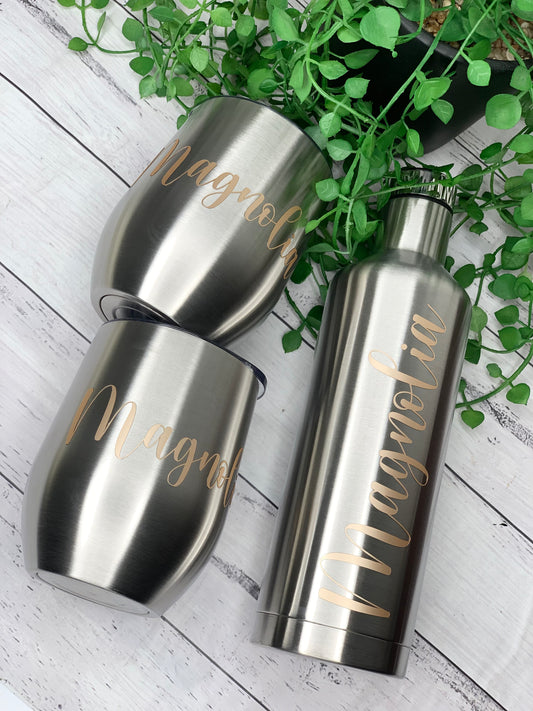 Tumbler Wine Gift set/Stainless steel Insulated tumbler drink bottle cute gift set Silver Set