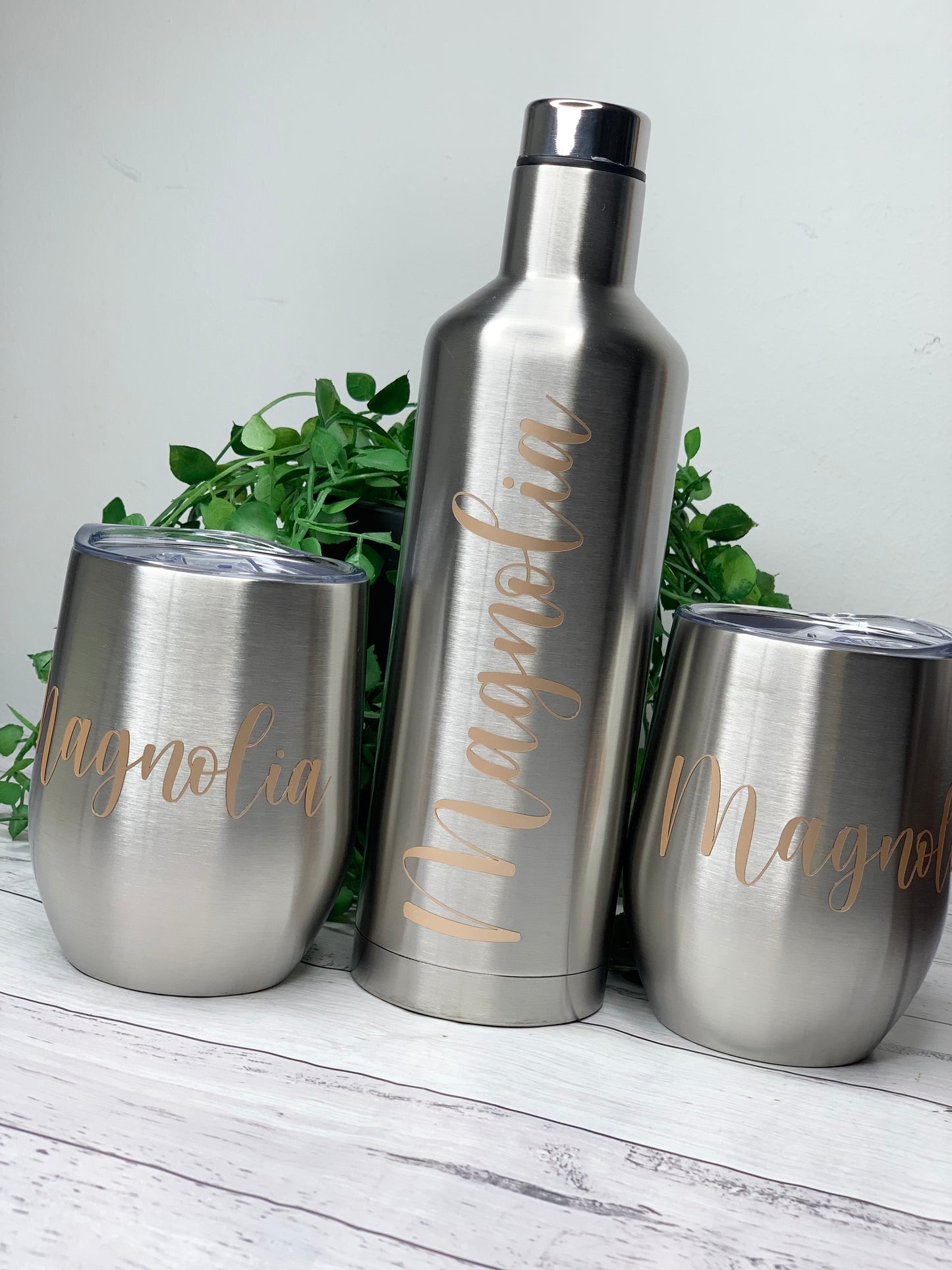 Tumbler Wine Gift set/Stainless steel Insulated tumbler drink bottle cute gift set Silver Set
