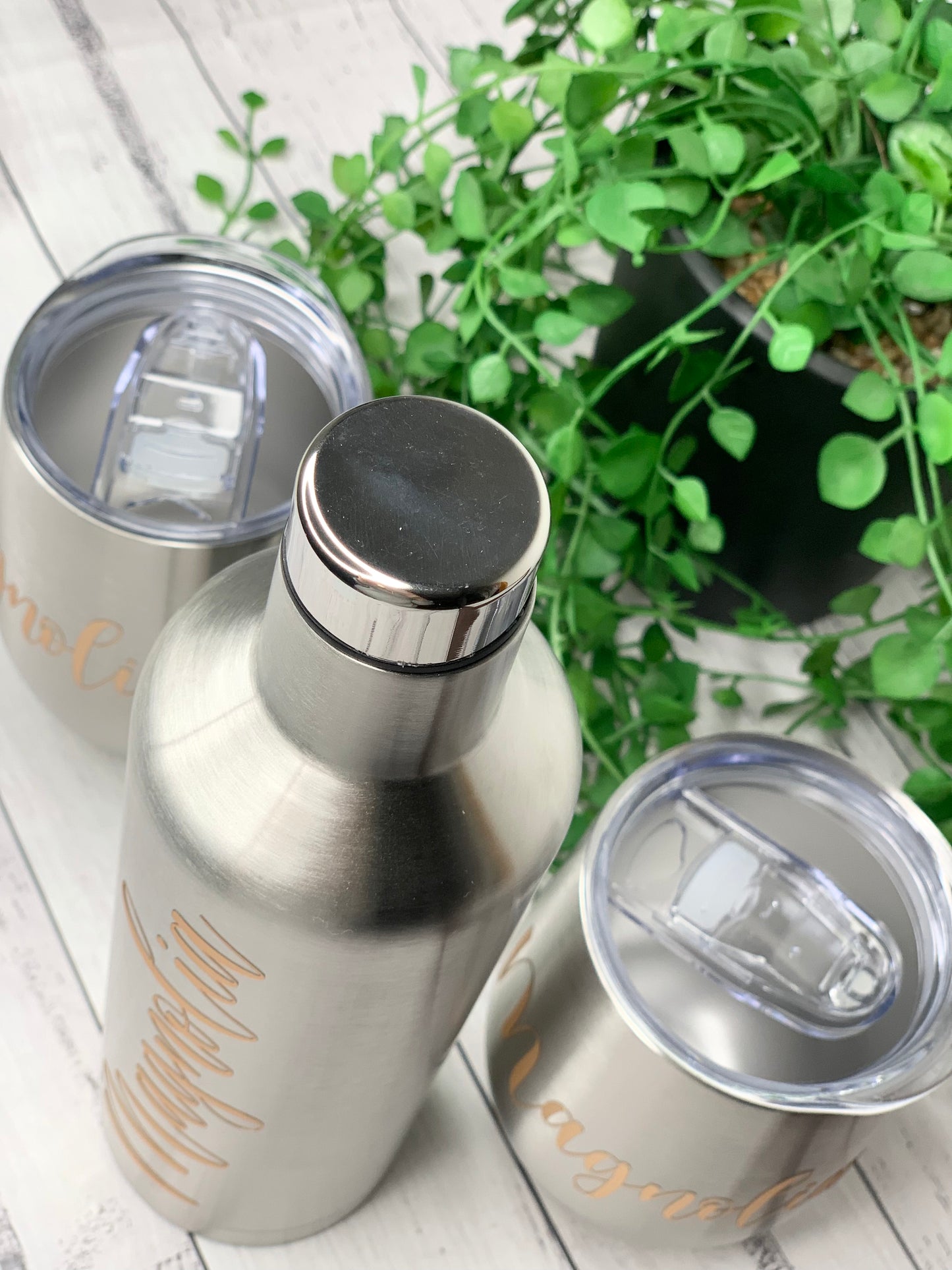 Tumbler Wine Gift set/Stainless steel Insulated tumbler drink bottle cute gift set Silver Set