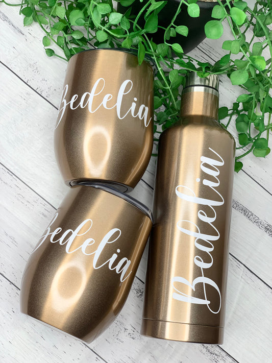 Tumbler Wine Gift set/Stainless steel Insulated tumbler drink bottle cute gift set Gold Set
