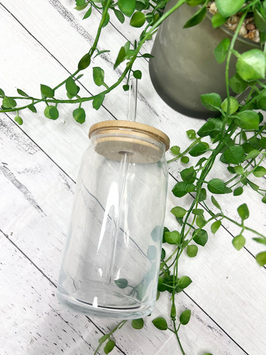 10 x Blank 16 oz Beer can with Bamboo lid and Glass straw