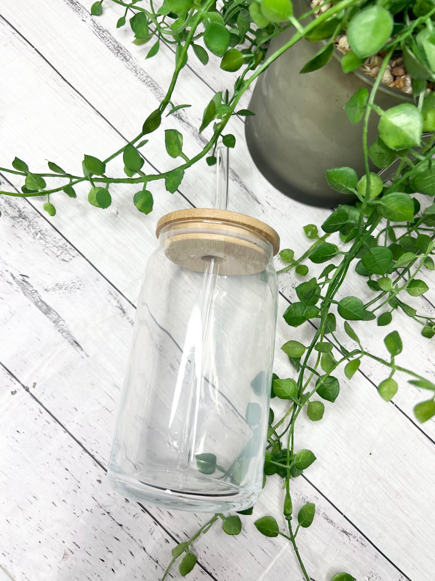 10 x Blank 16 oz Beer can with Bamboo lid and Glass straw